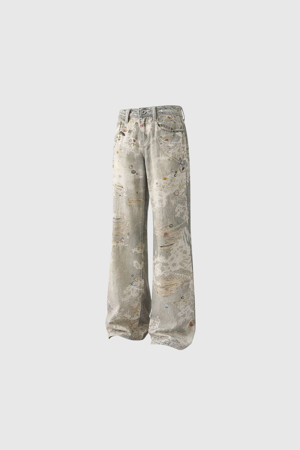 Deemer Print Bleach Dye Barrel Jeans