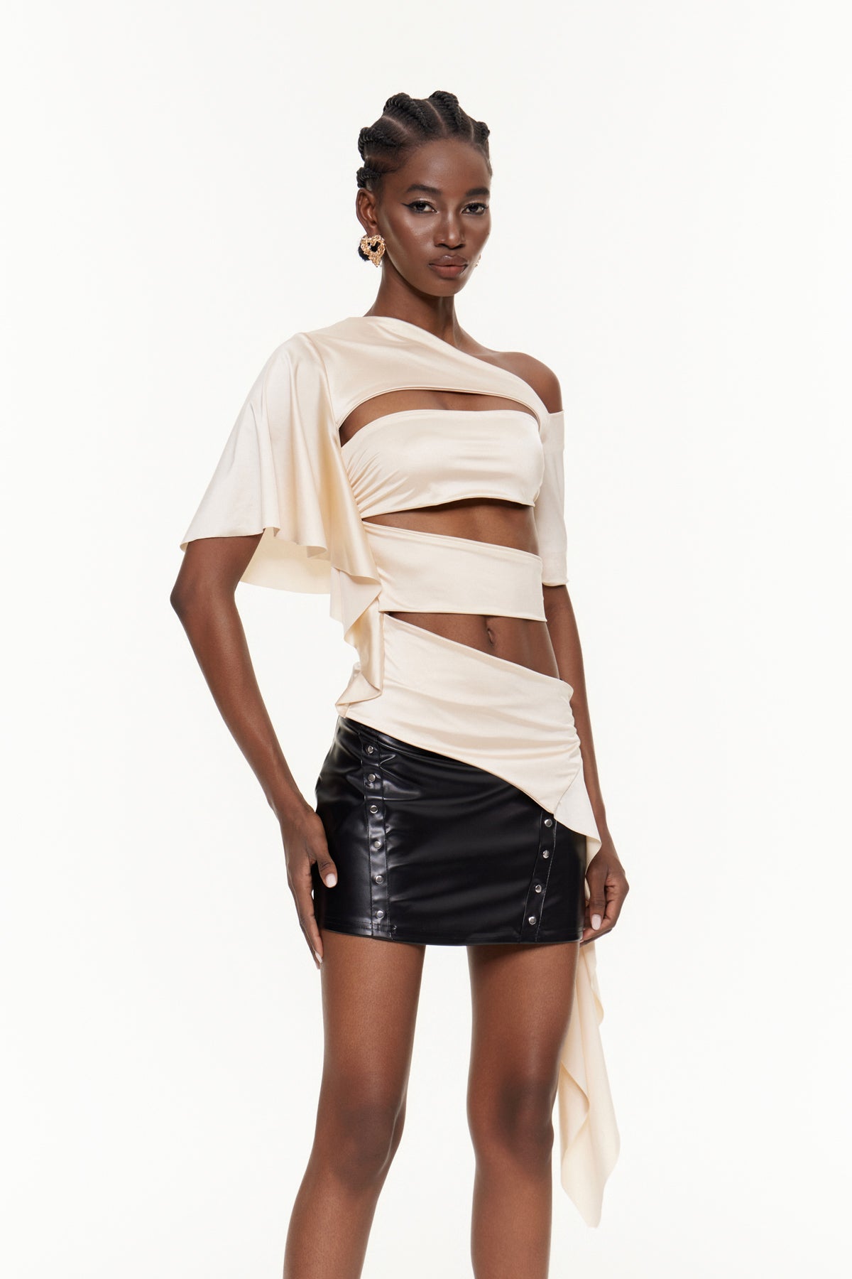 Deimne One Shoulder Cutout Satin Top