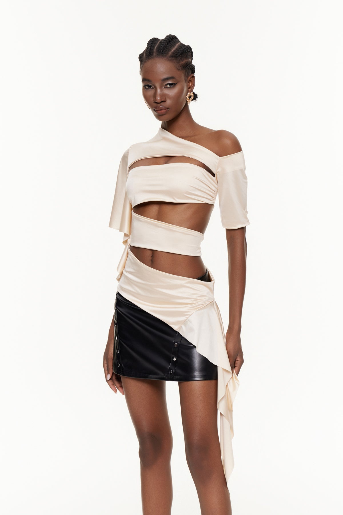 Deimne One Shoulder Cutout Satin Top