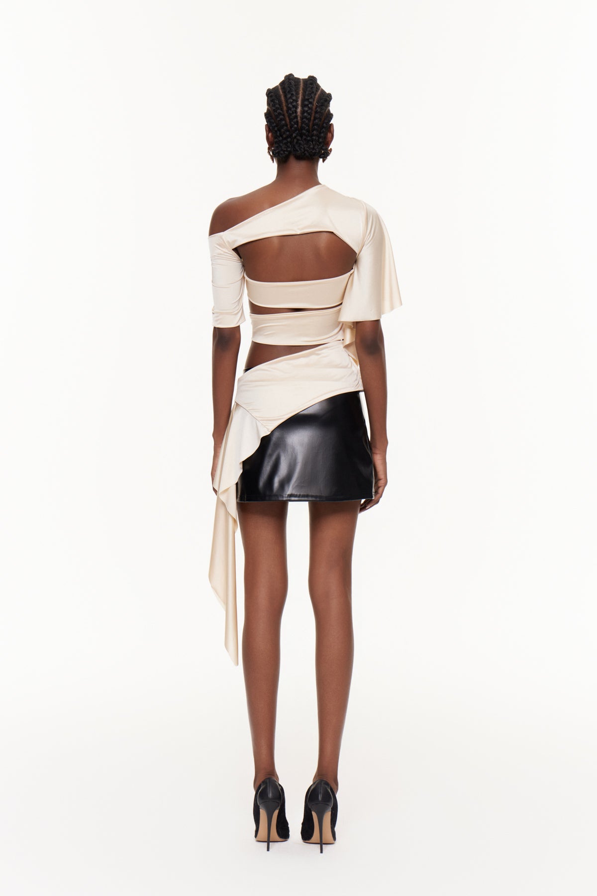 Deimne One Shoulder Cutout Satin Top