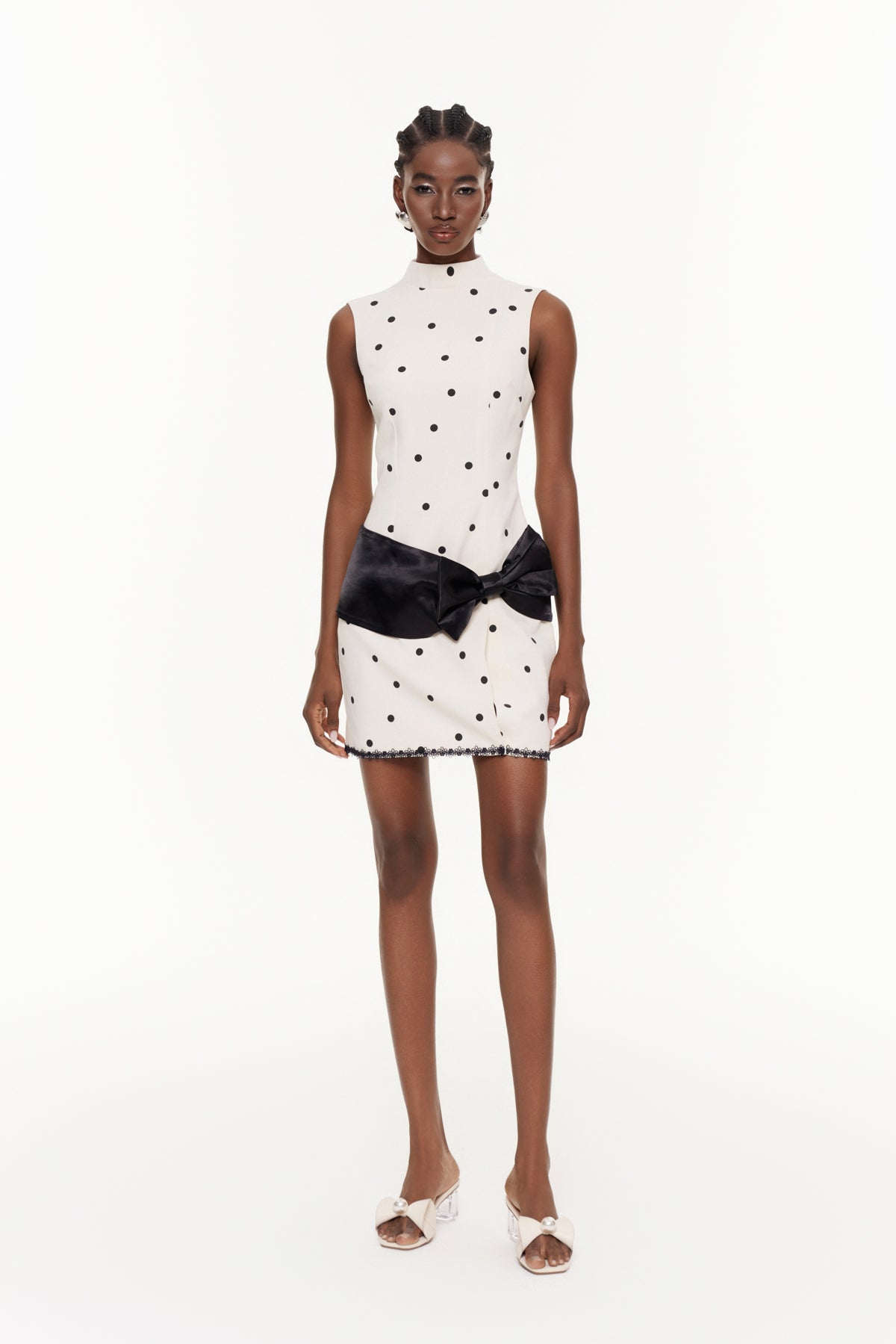 Deja Sleeveless Dot Bow Mini Dress