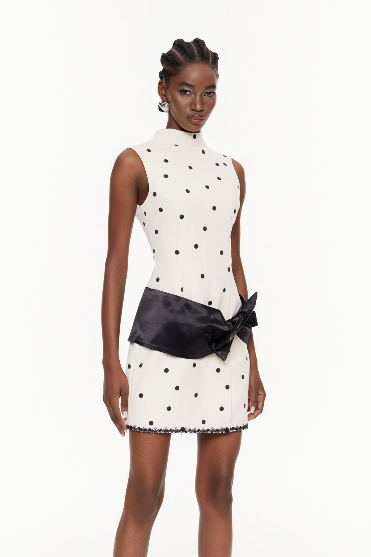 Deja Sleeveless Dot Bow Mini Dress