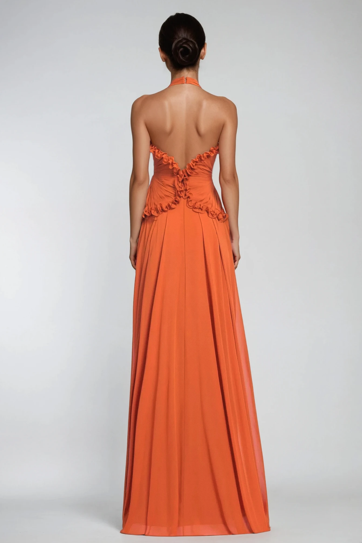 Dekel Halter Neck Ruffle Maxi Dress In Orange