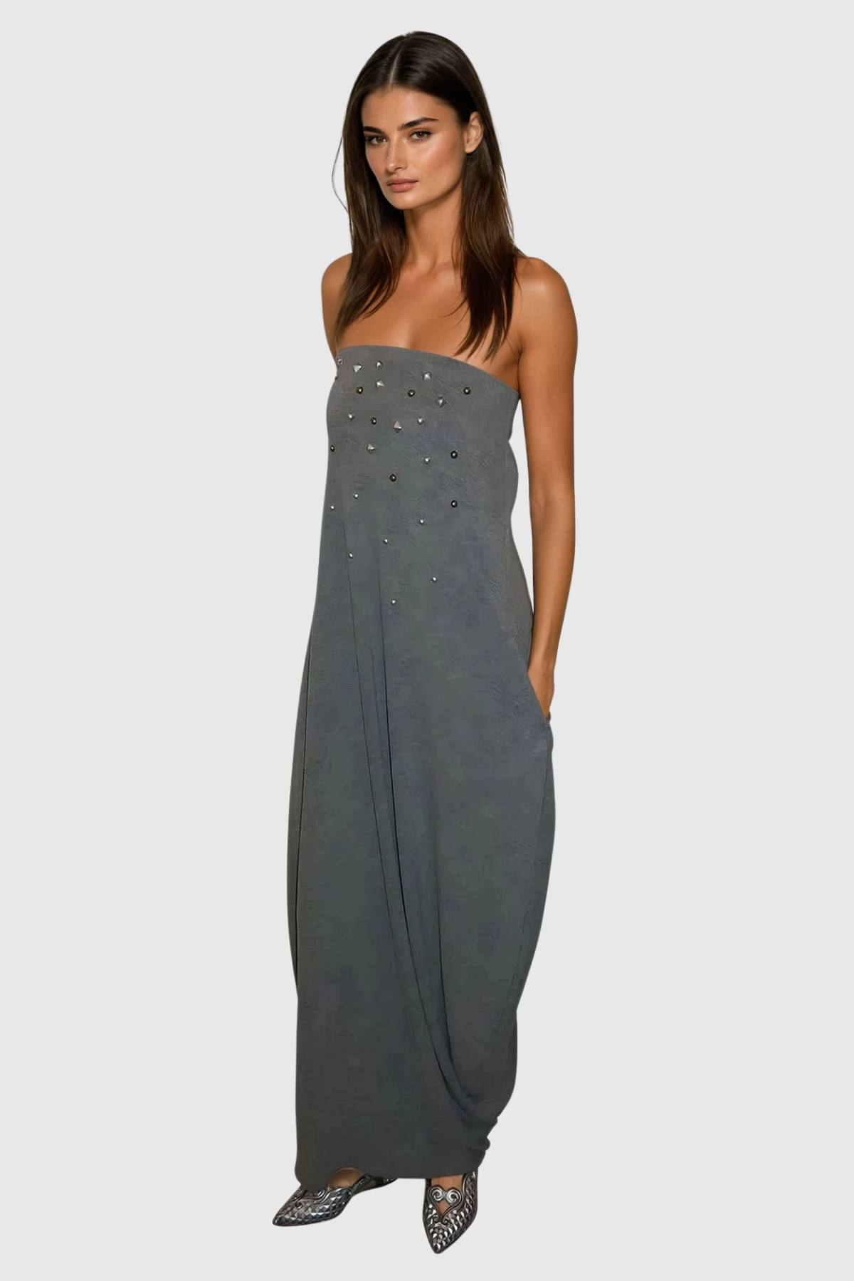 Delaiah Strapless Draped Maxi Dress