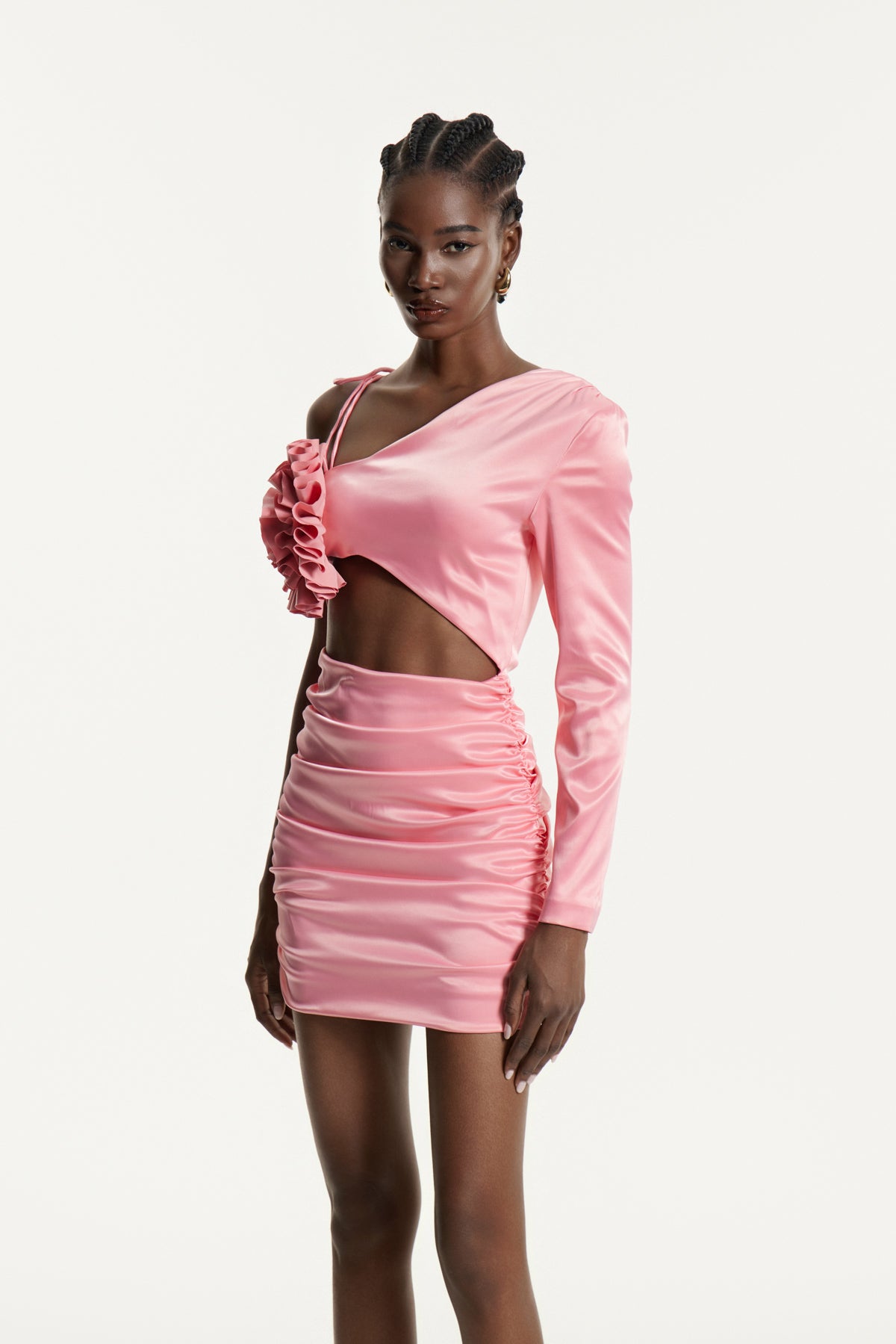 Delara Asymmetric Flower Cutout Mini Dress