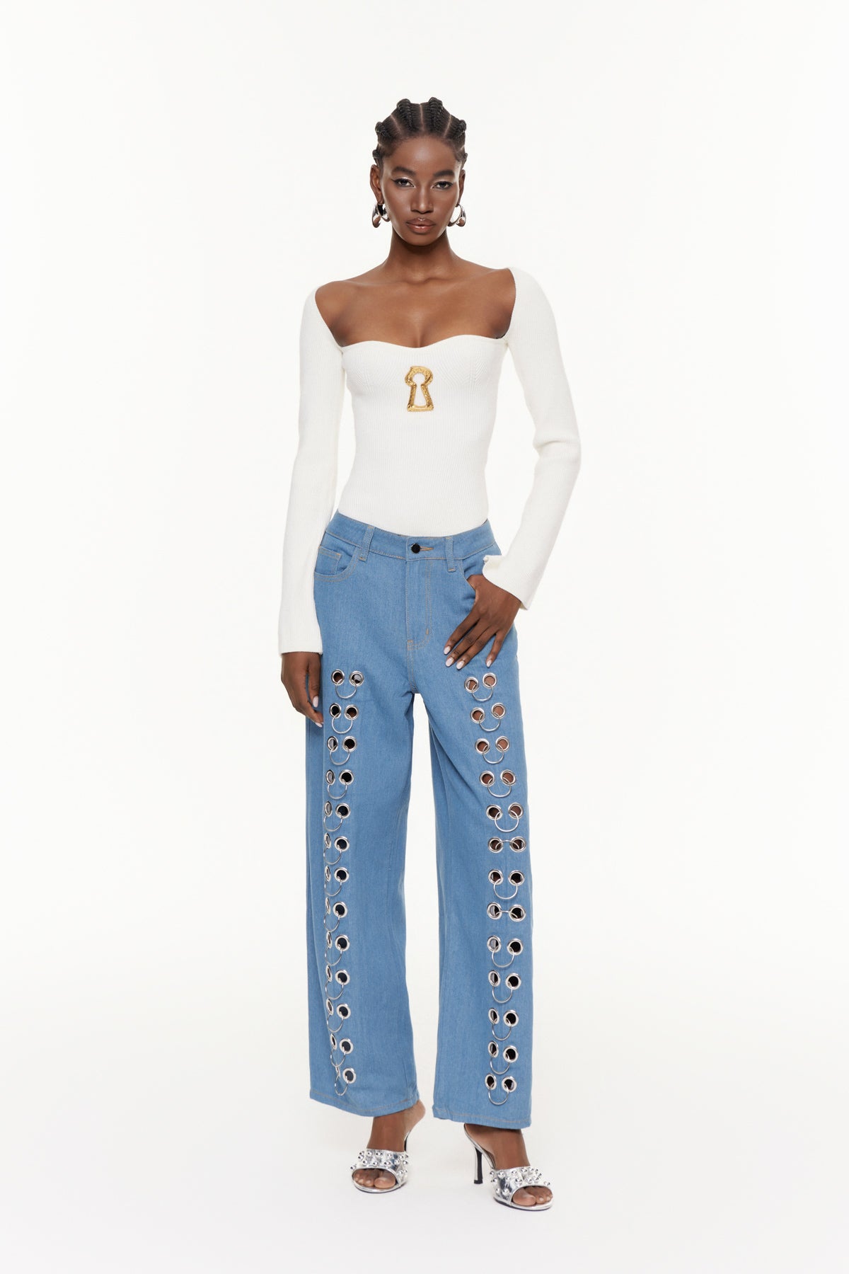 Demi Eyelet Straight Jeans