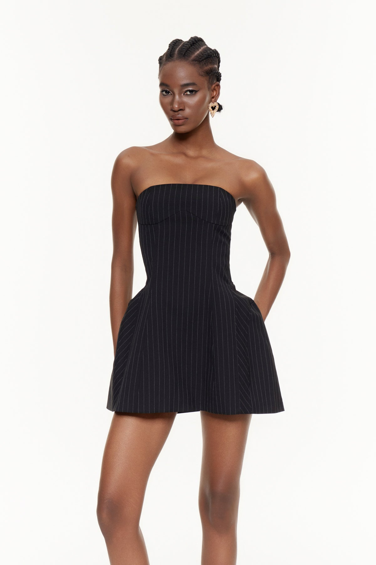 Demophon Strapless Stripe Mini Dress