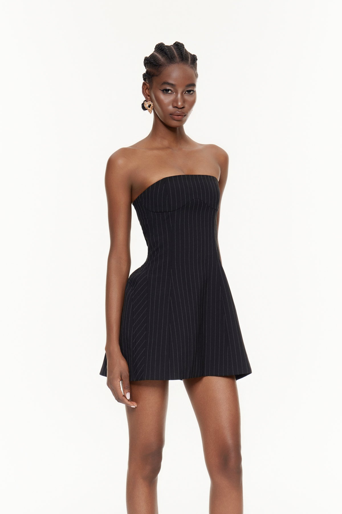 Demophon Strapless Stripe Mini Dress
