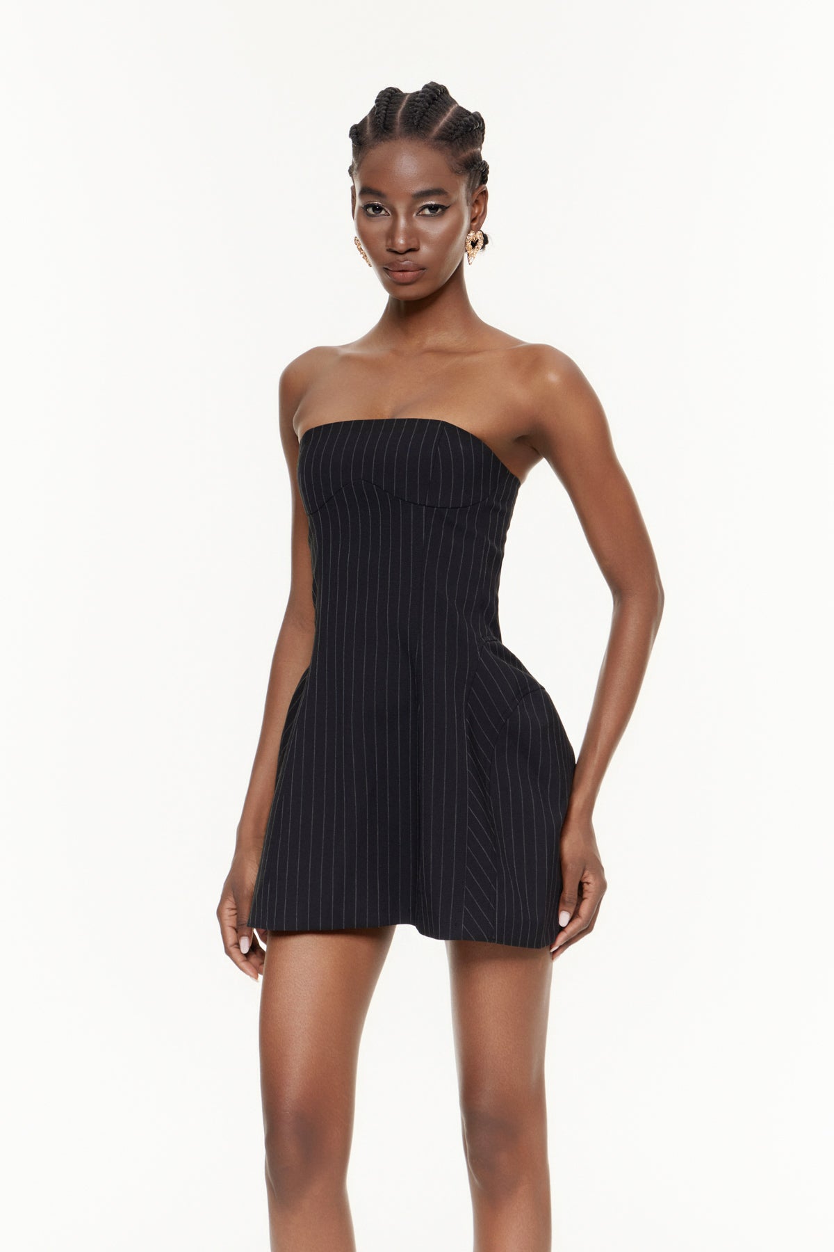 Demophon Strapless Stripe Mini Dress