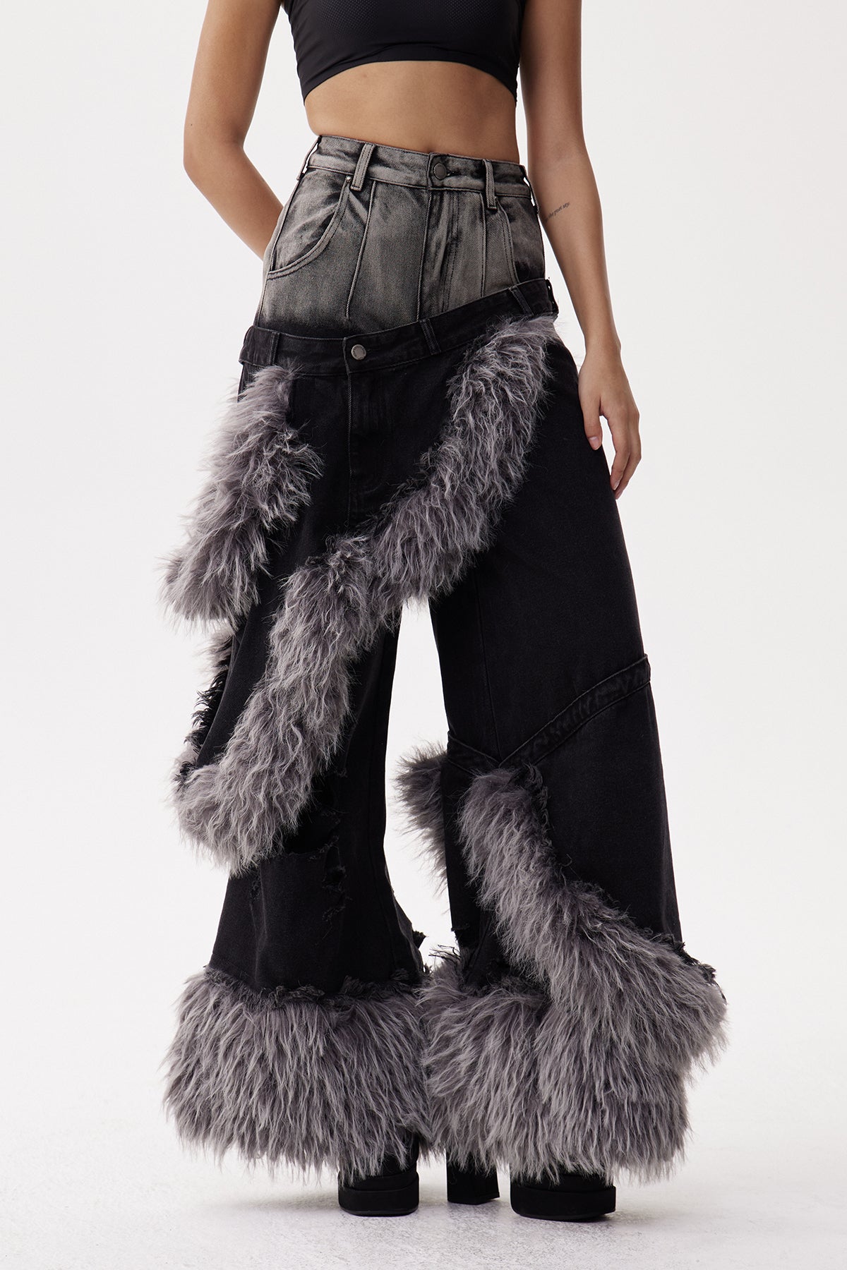 Dena Deconstruct Faux Fur Jeans