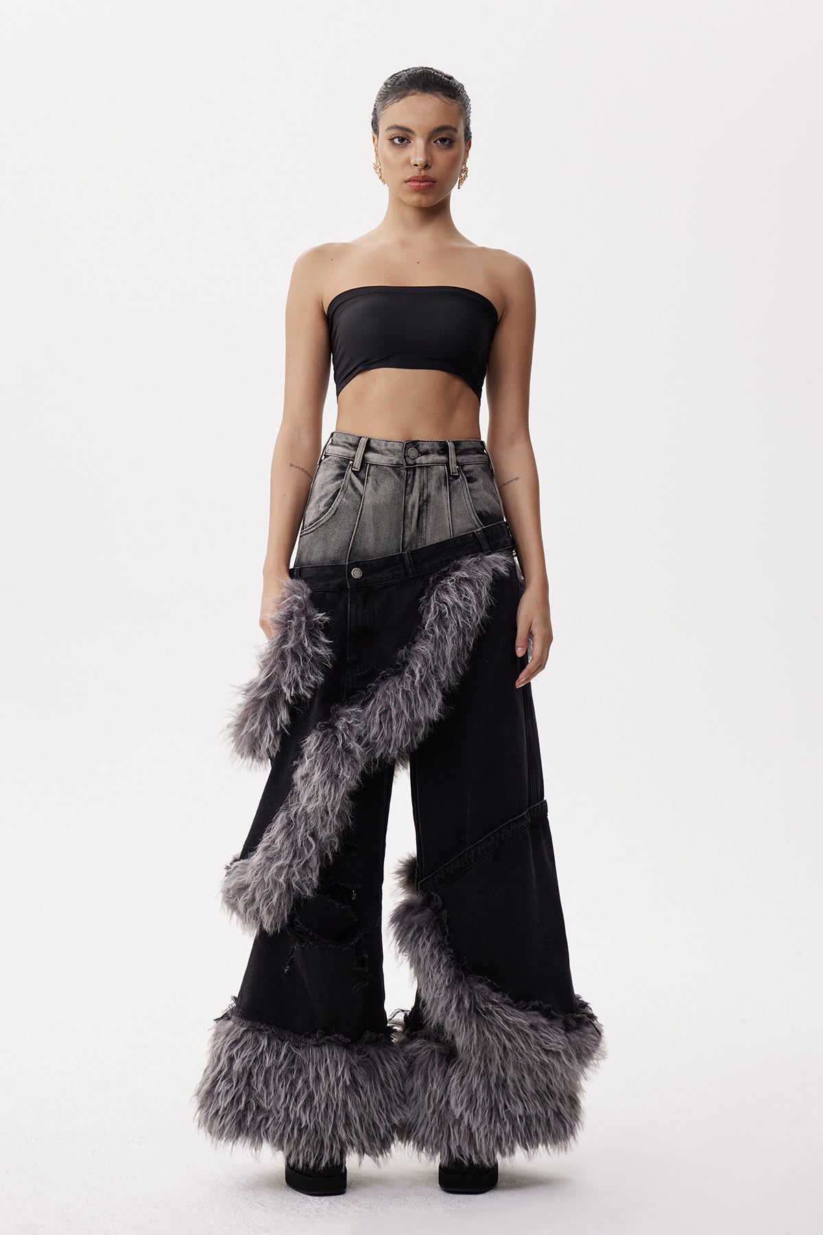 Dena Deconstruct Faux Fur Jeans