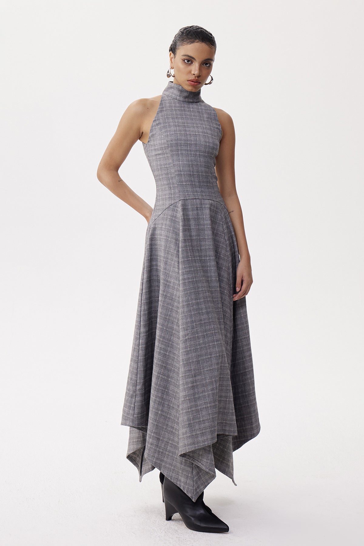 Deneb High Neck Grid Maxi Dress