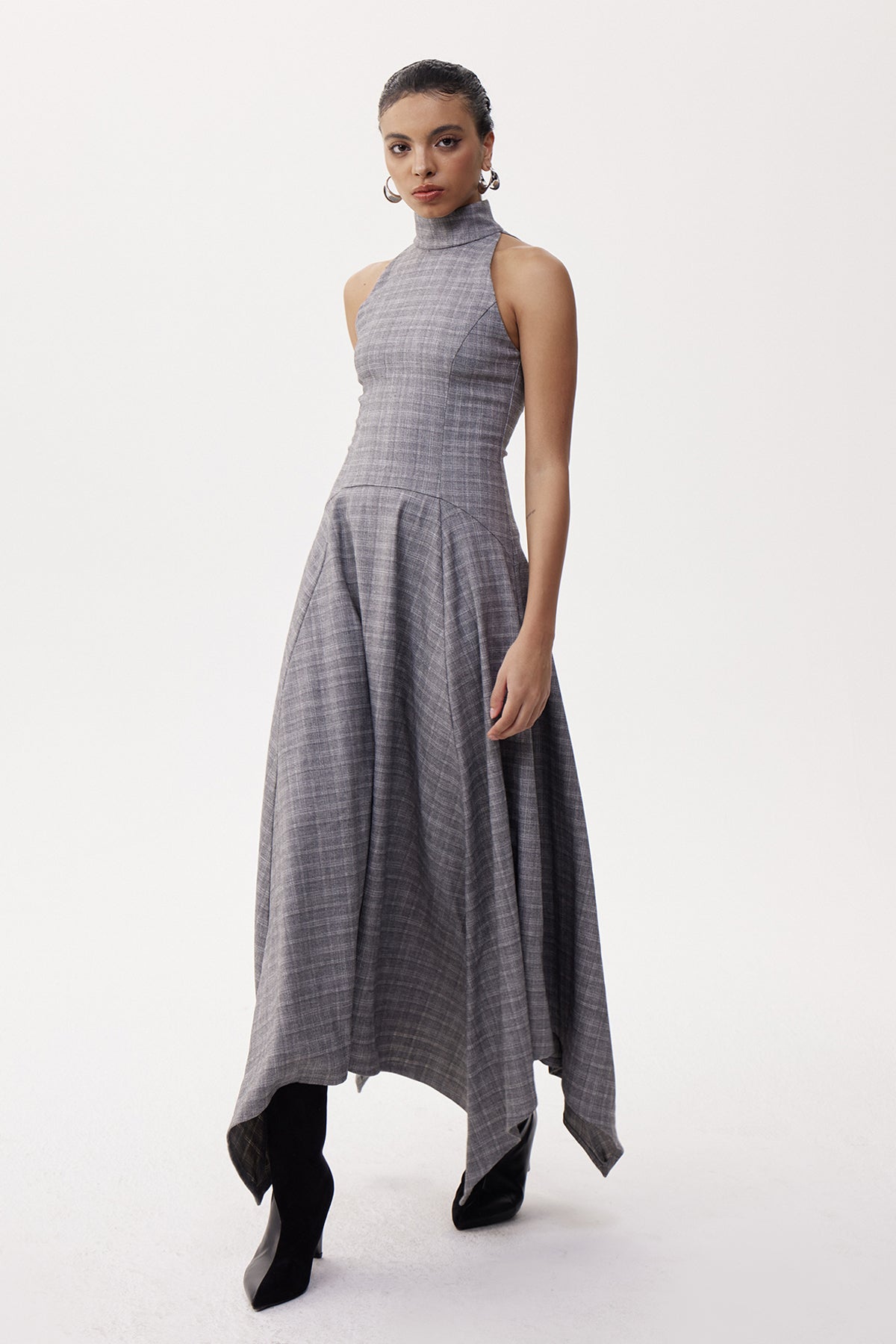 Deneb High Neck Grid Maxi Dress