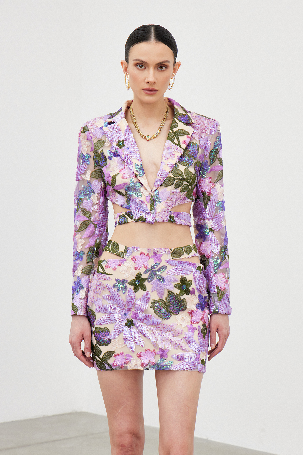 Denica Cutout Sequin Skirt Set