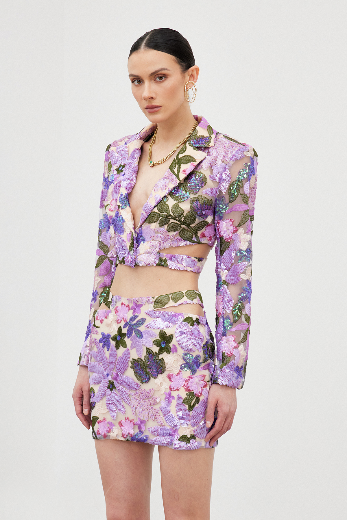 Denica Cutout Sequin Skirt Set