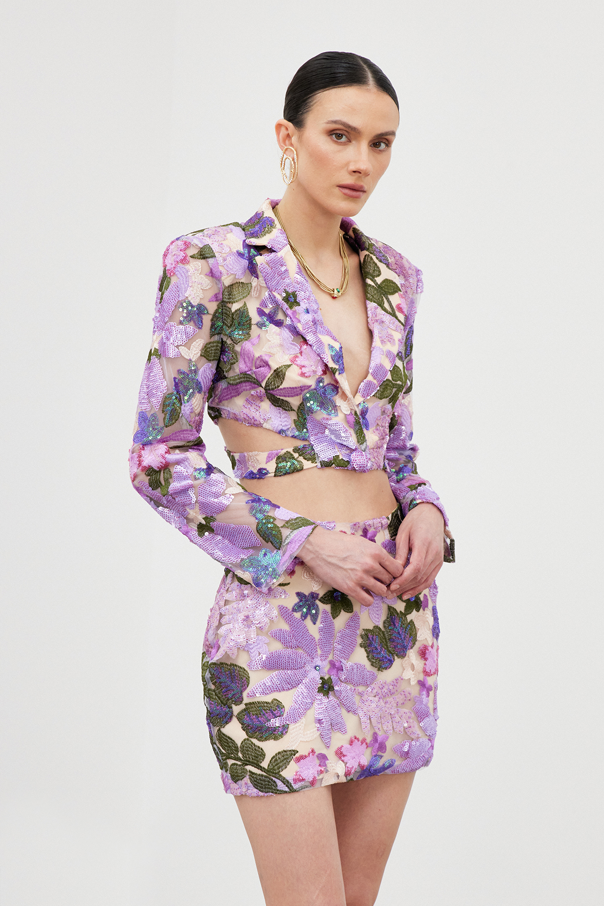 Denica Cutout Sequin Skirt Set
