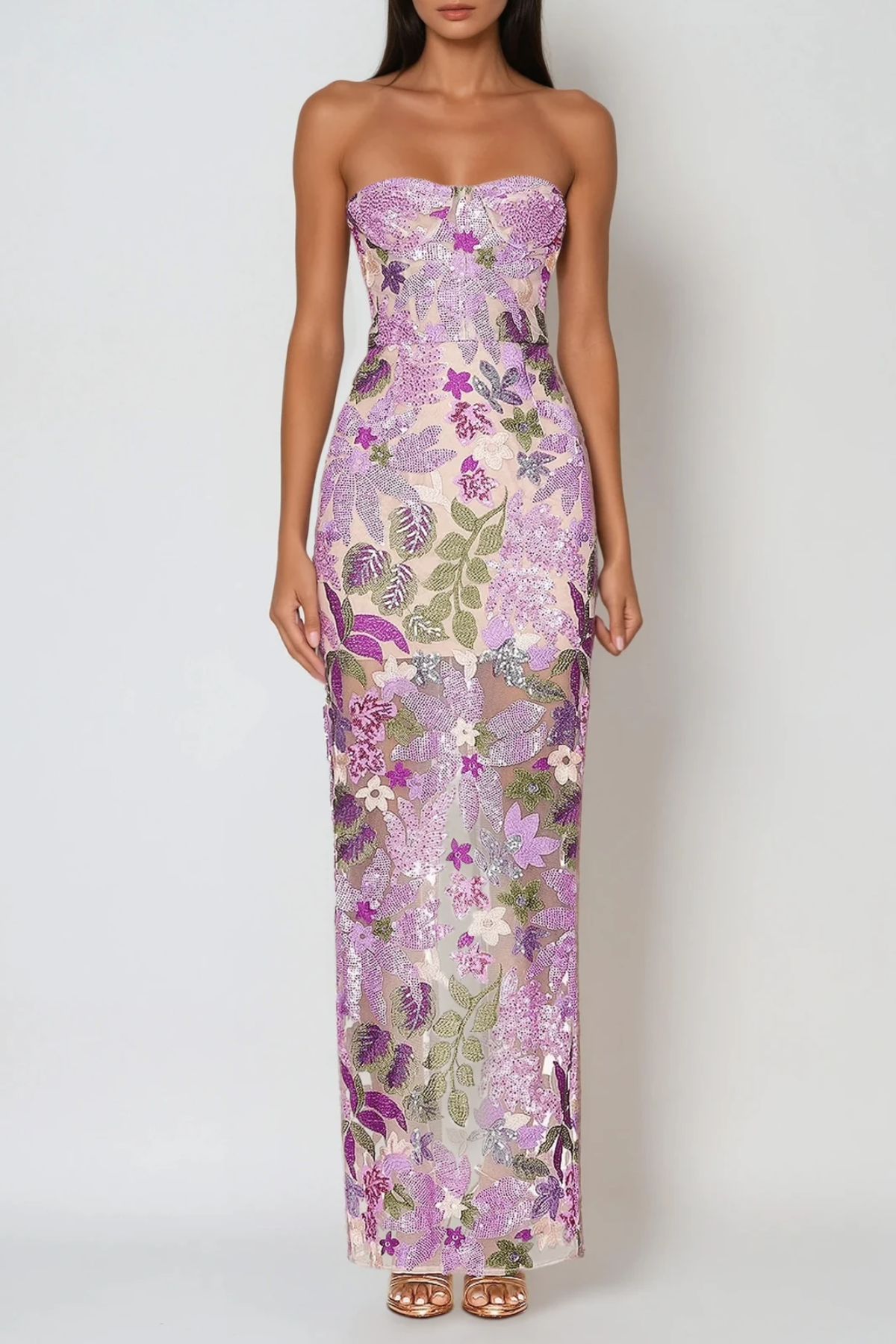 Denica Embroidered Sequin Floral Maxi Dress