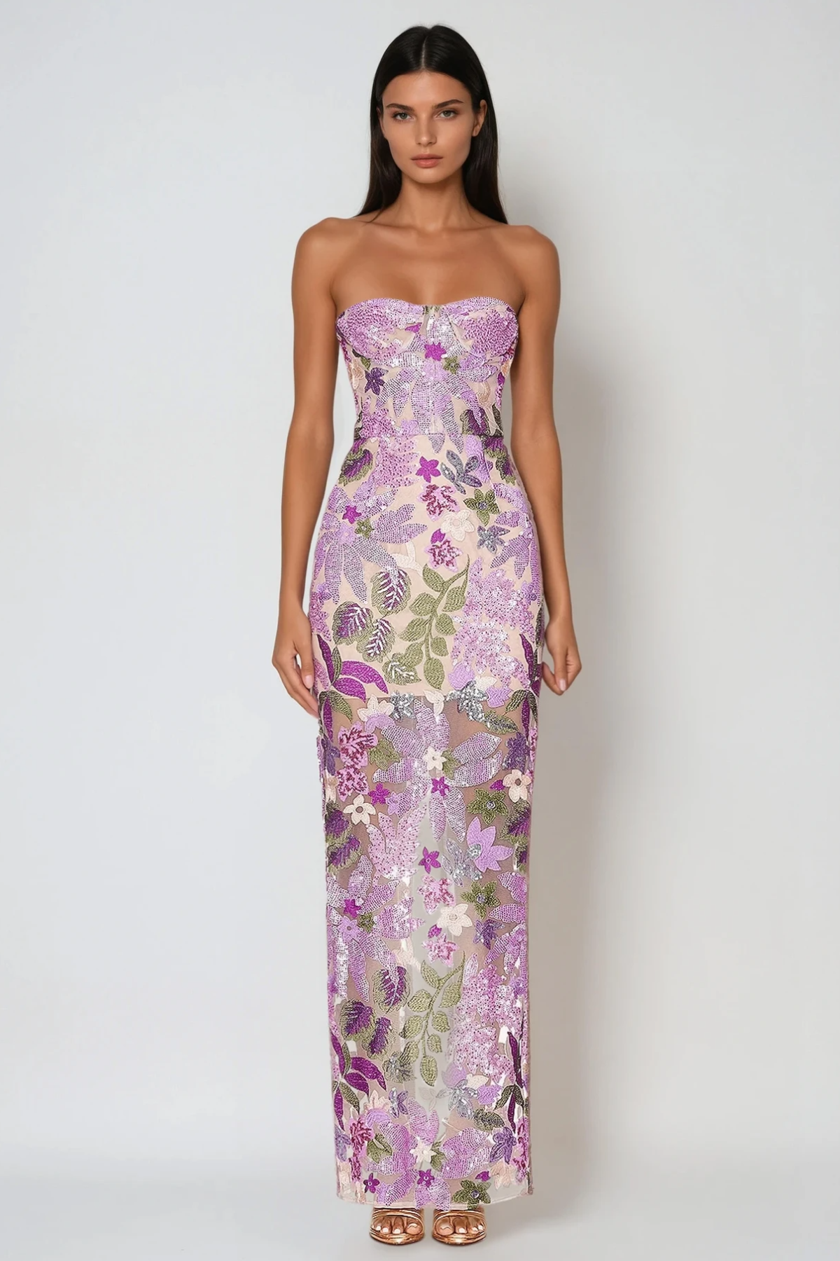 Denica Embroidered Sequin Floral Maxi Dress