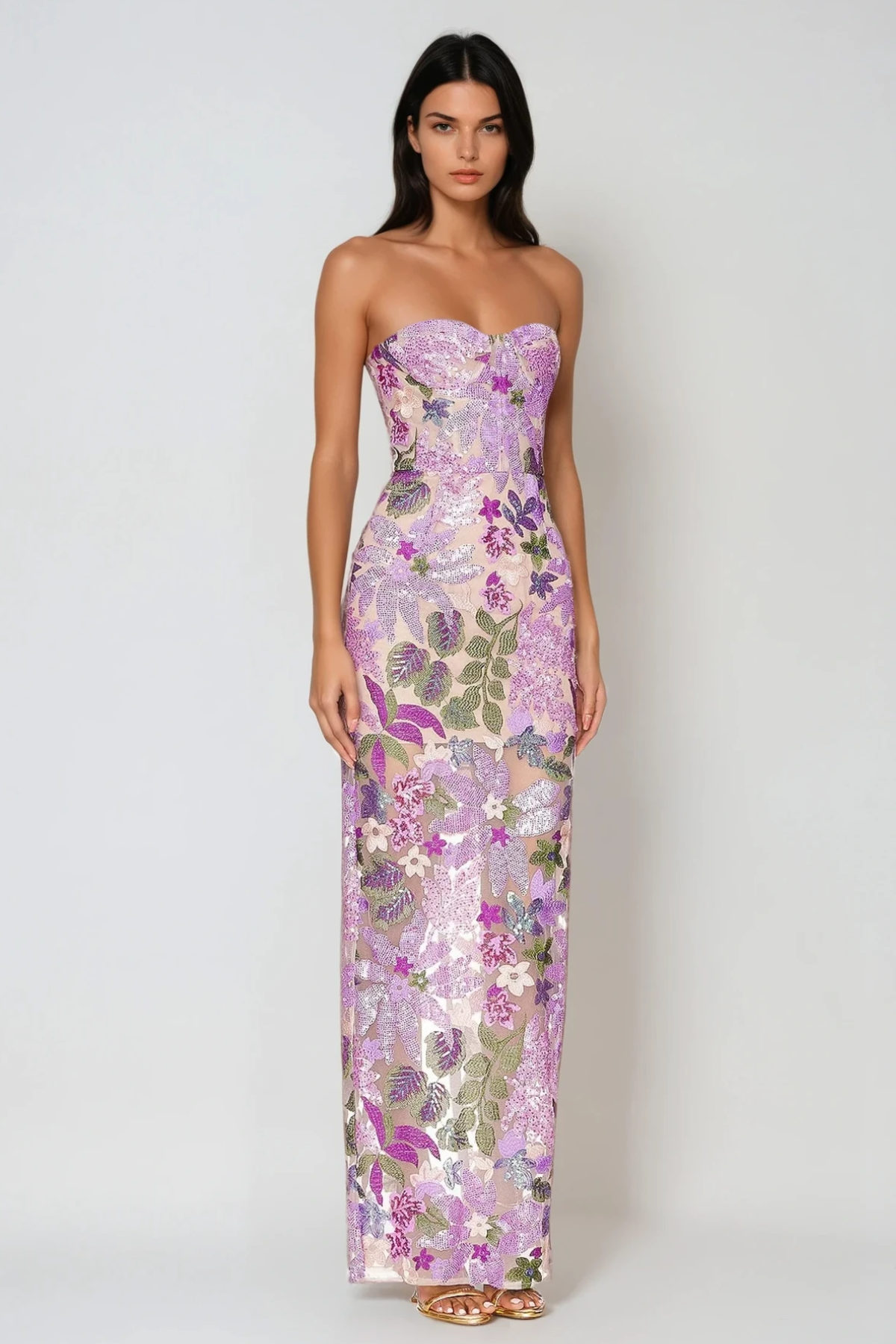 Denica Embroidered Sequin Floral Maxi Dress
