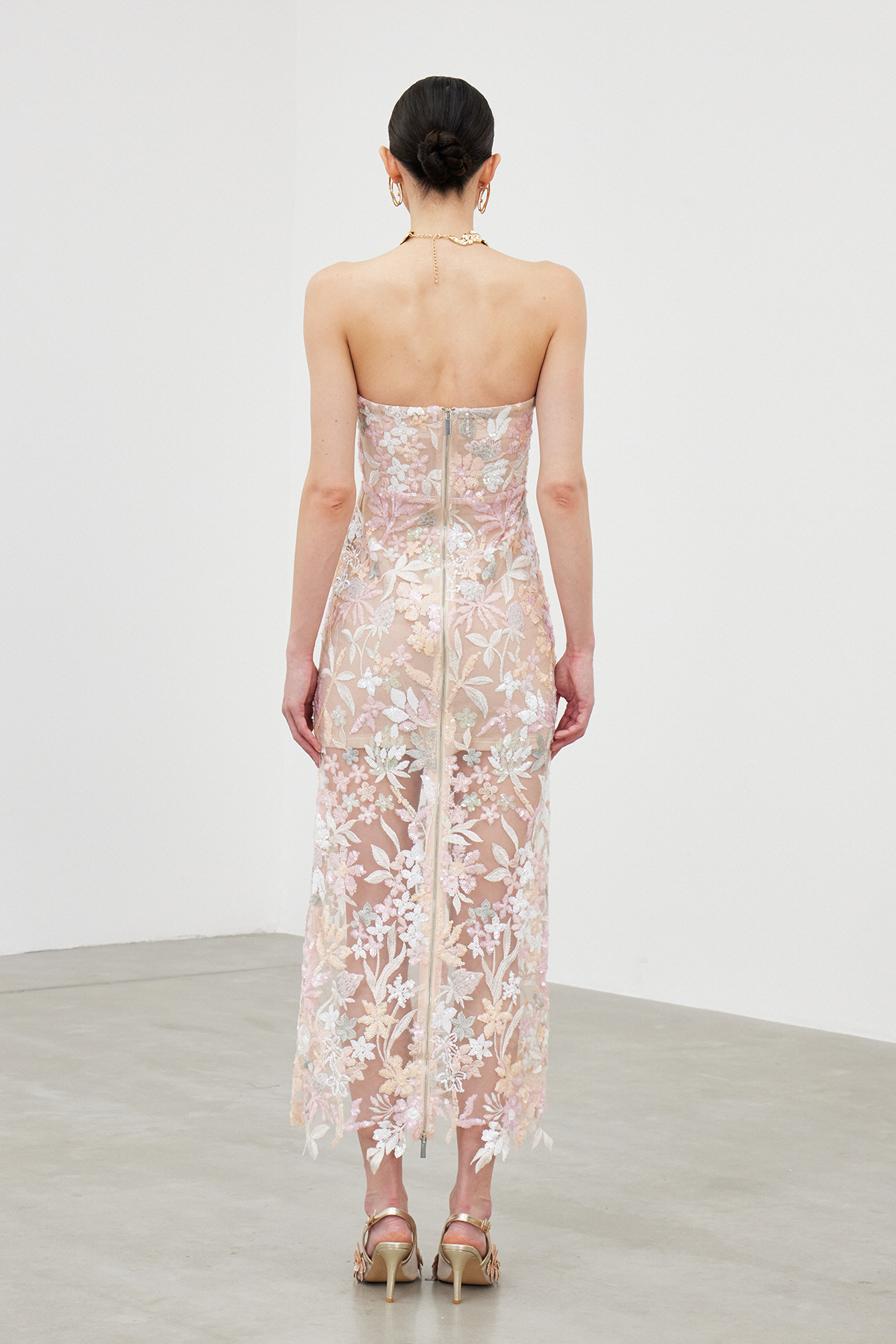 Denica Embroidered Sequin Floral Midi Dress