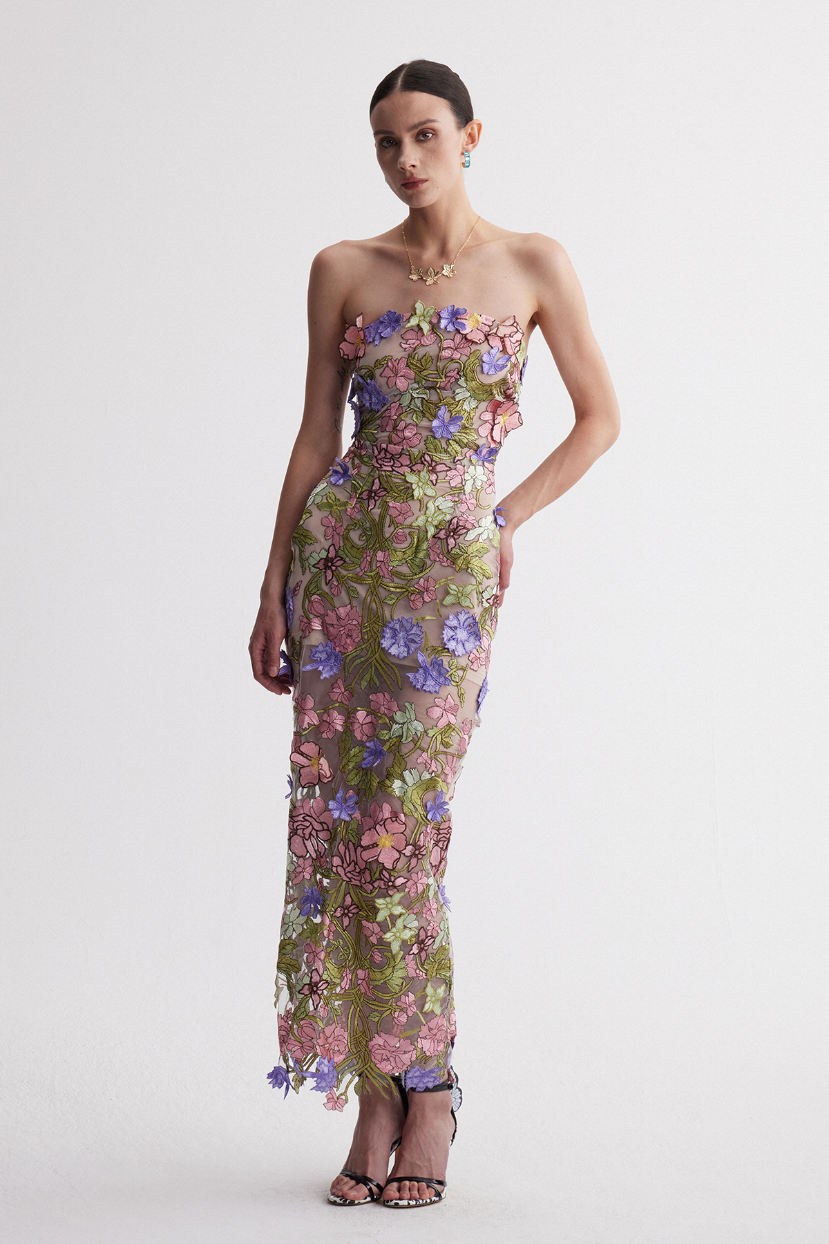 Denica Flower Embroidered Maxi Dress