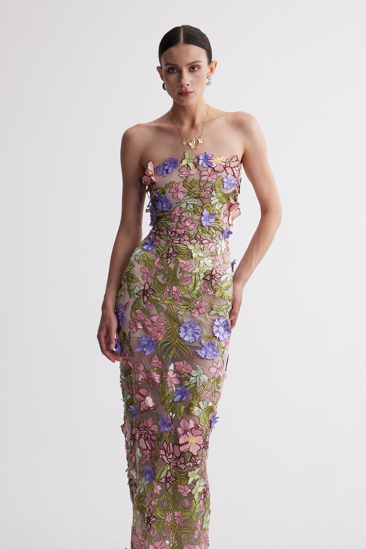 Denica Flower Embroidered Maxi Dress