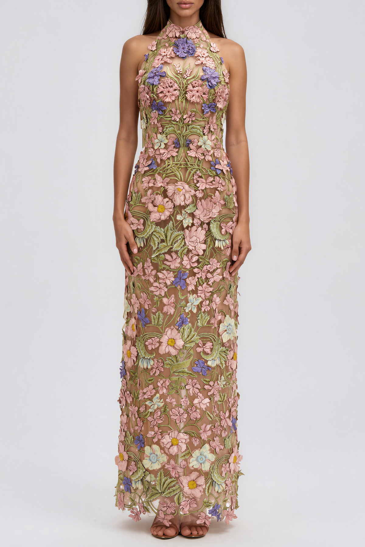 Denica Halter Neck Flower Maxi Dress