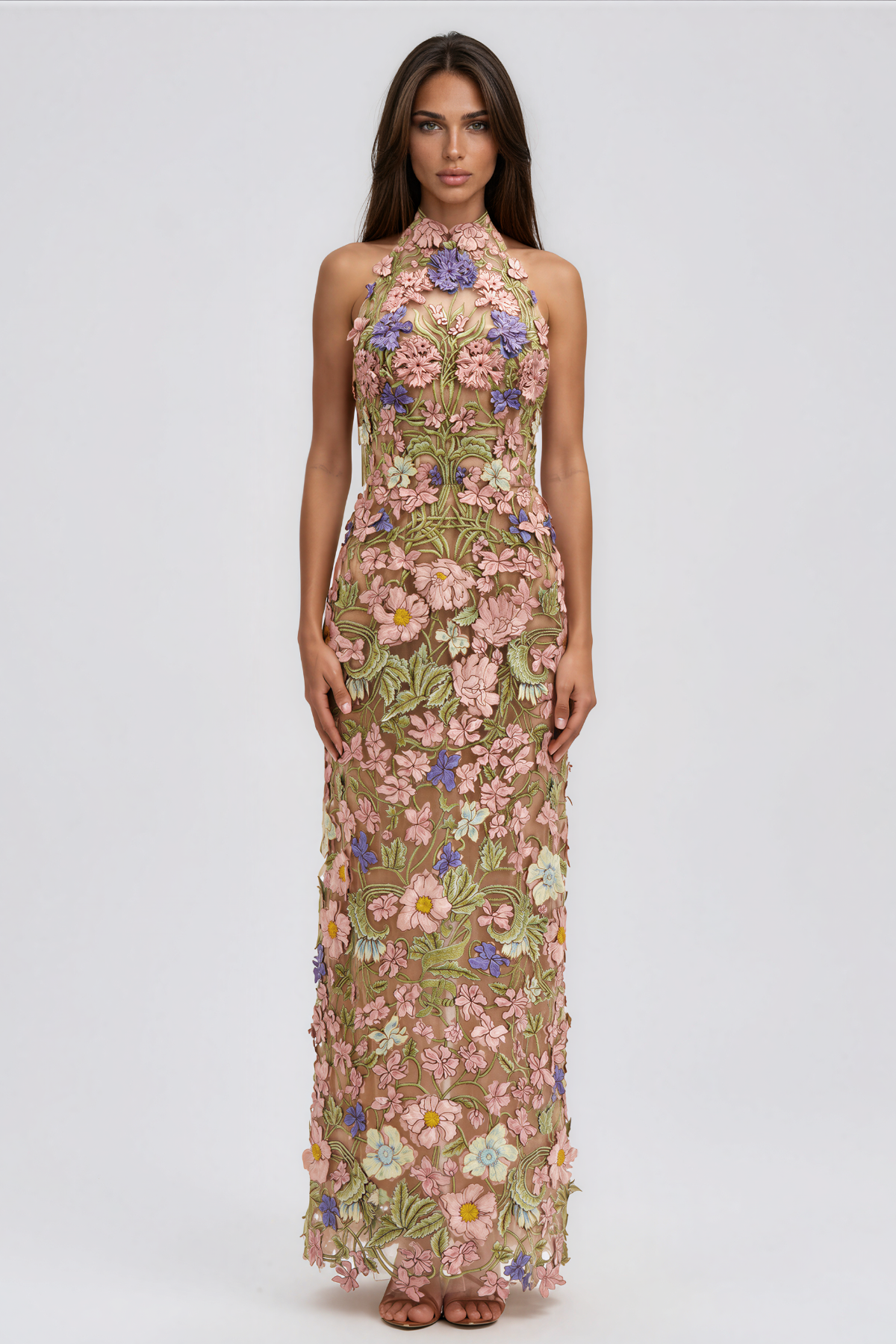 Denica Halter Neck Flower Maxi Dress