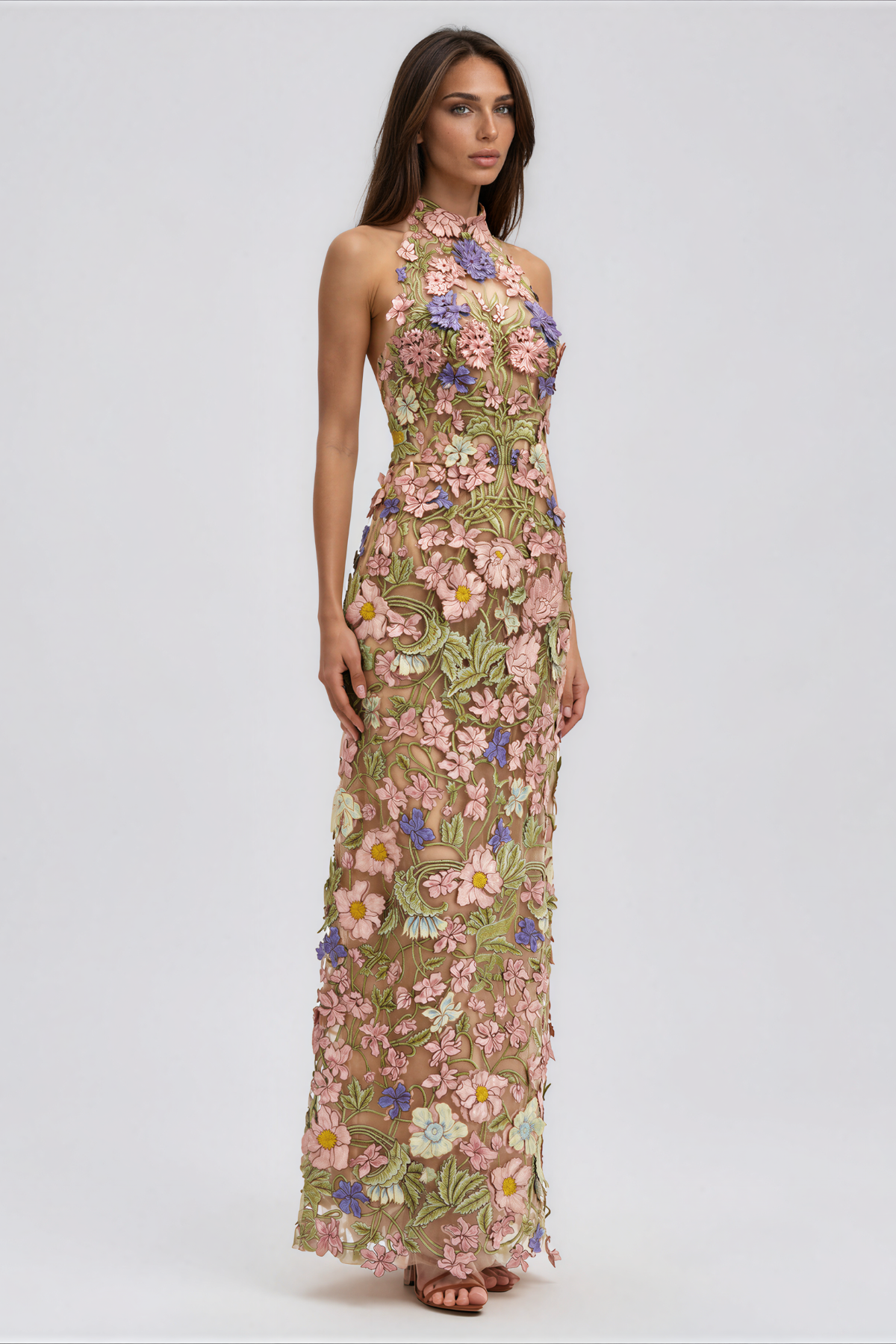 Denica Halter Neck Flower Maxi Dress