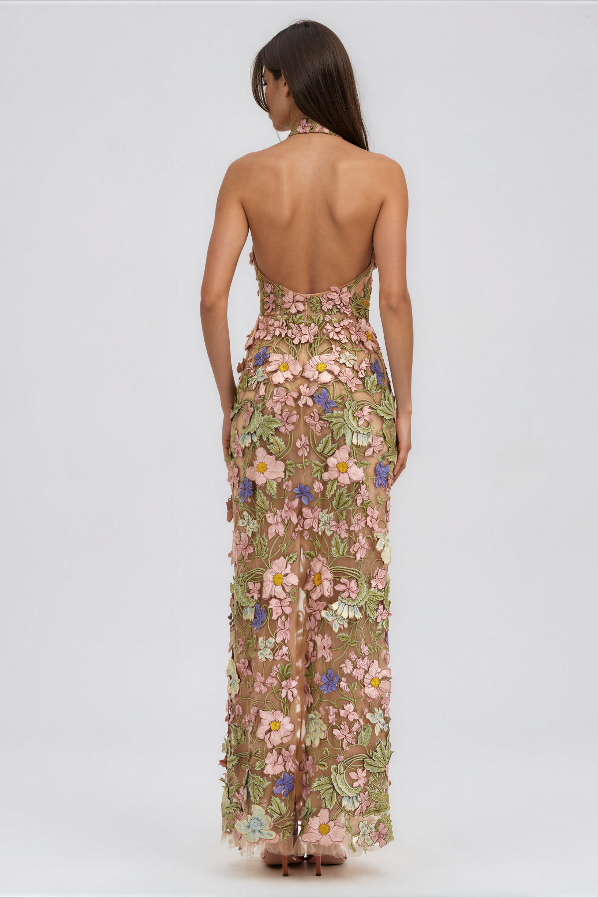 Denica Halter Neck Flower Maxi Dress