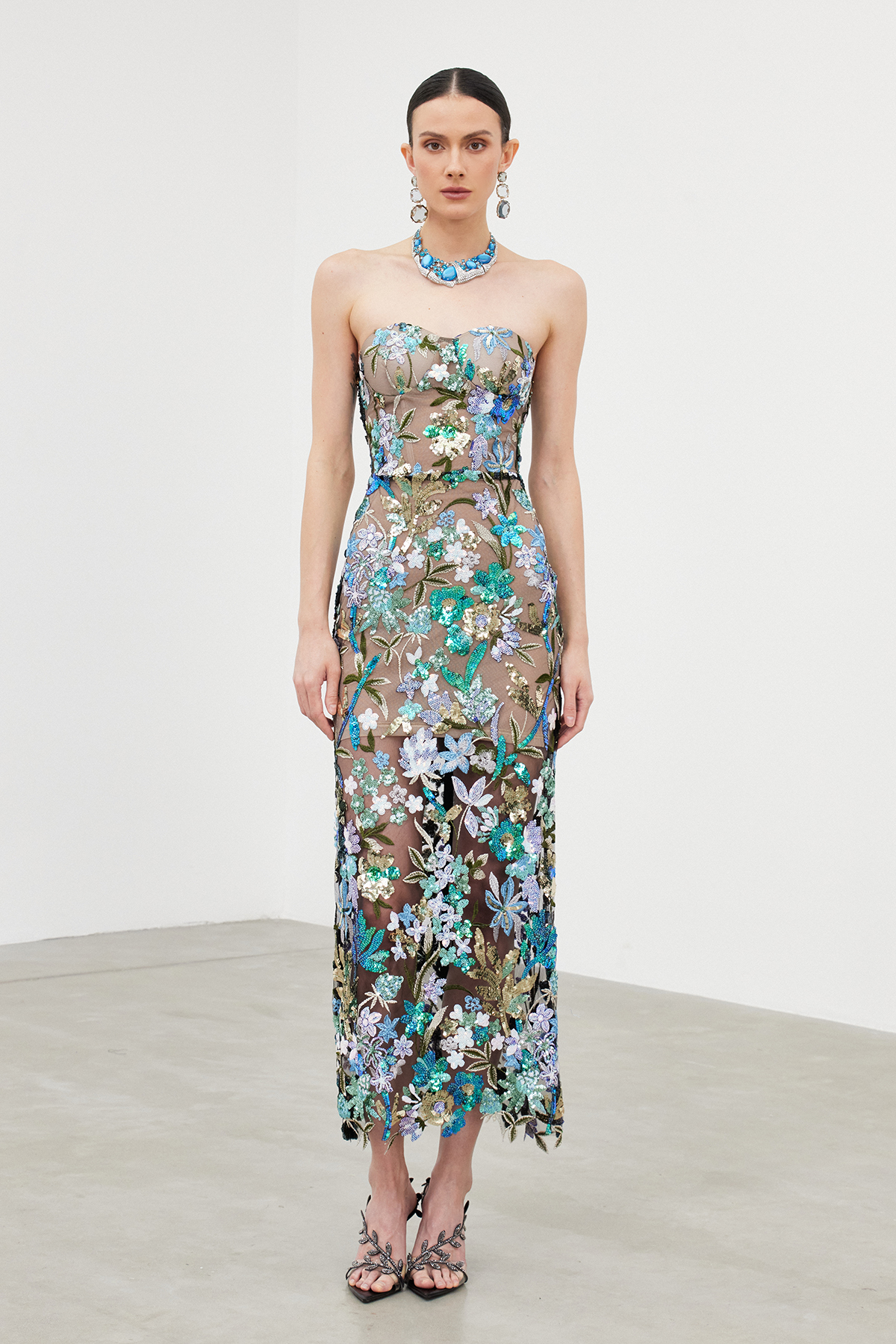 Denica Mesh Sequin Maxi Dress