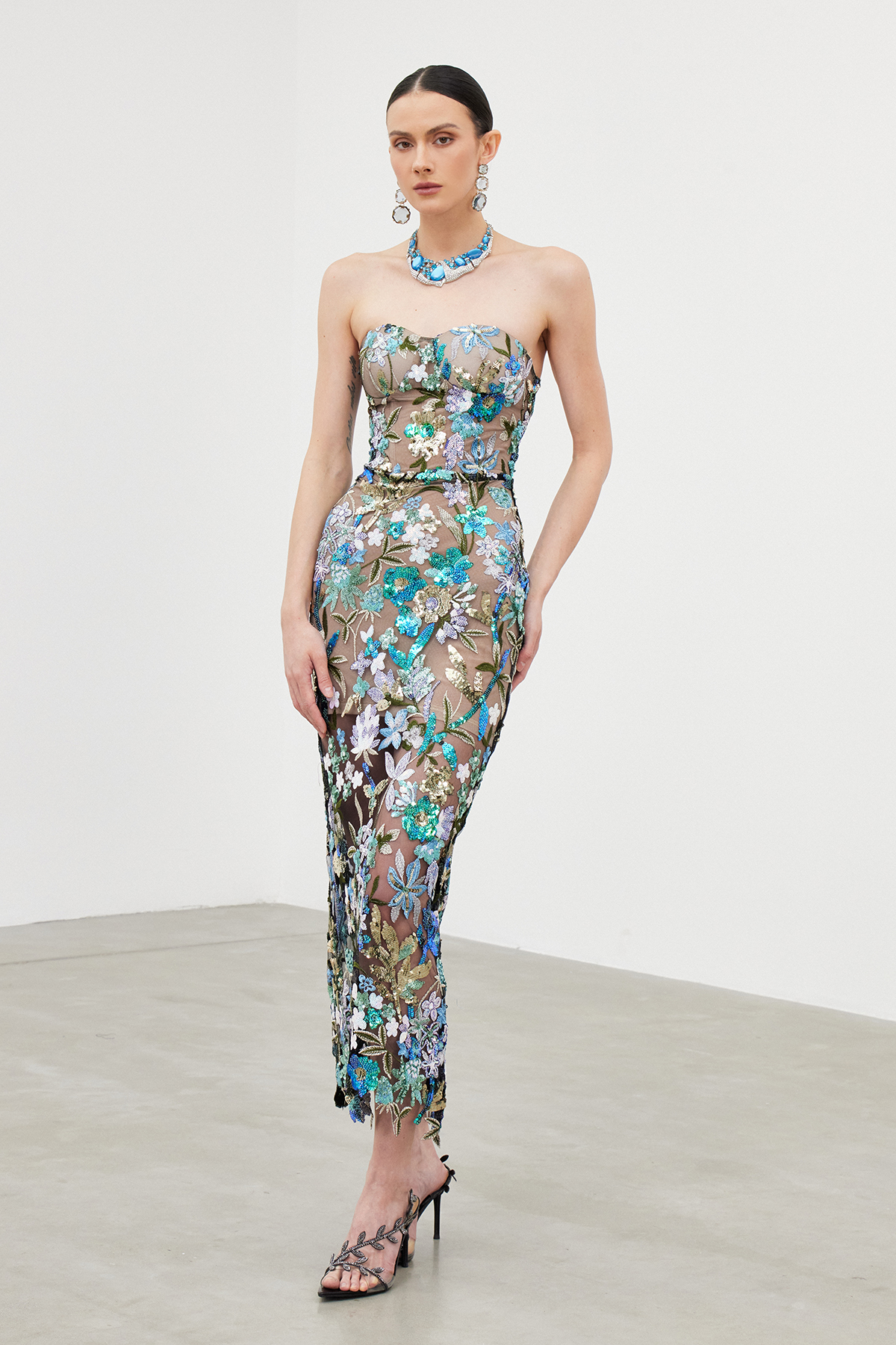 Denica Mesh Sequin Maxi Dress