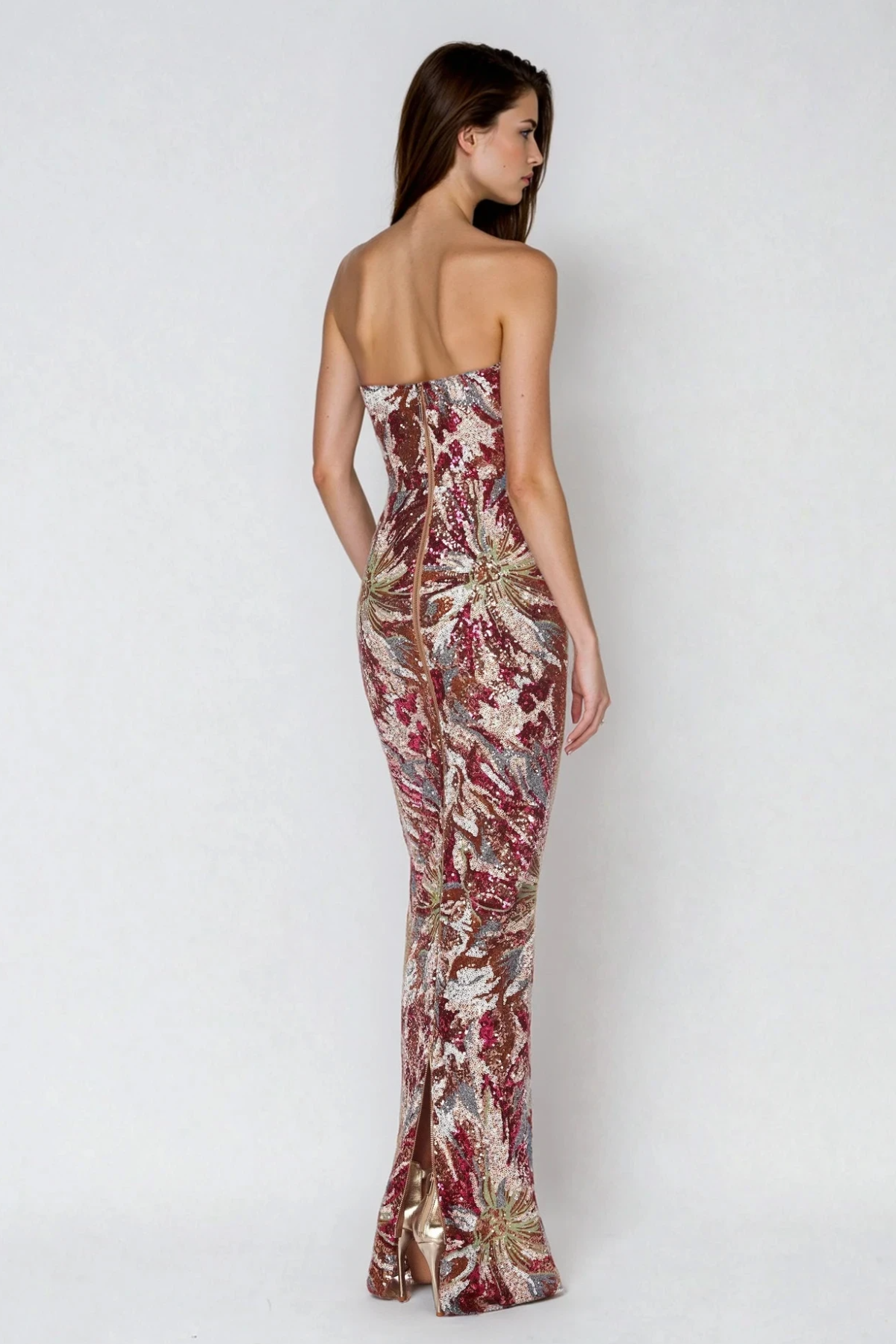 Denica Strapless Embellished Floral Maxi Dress