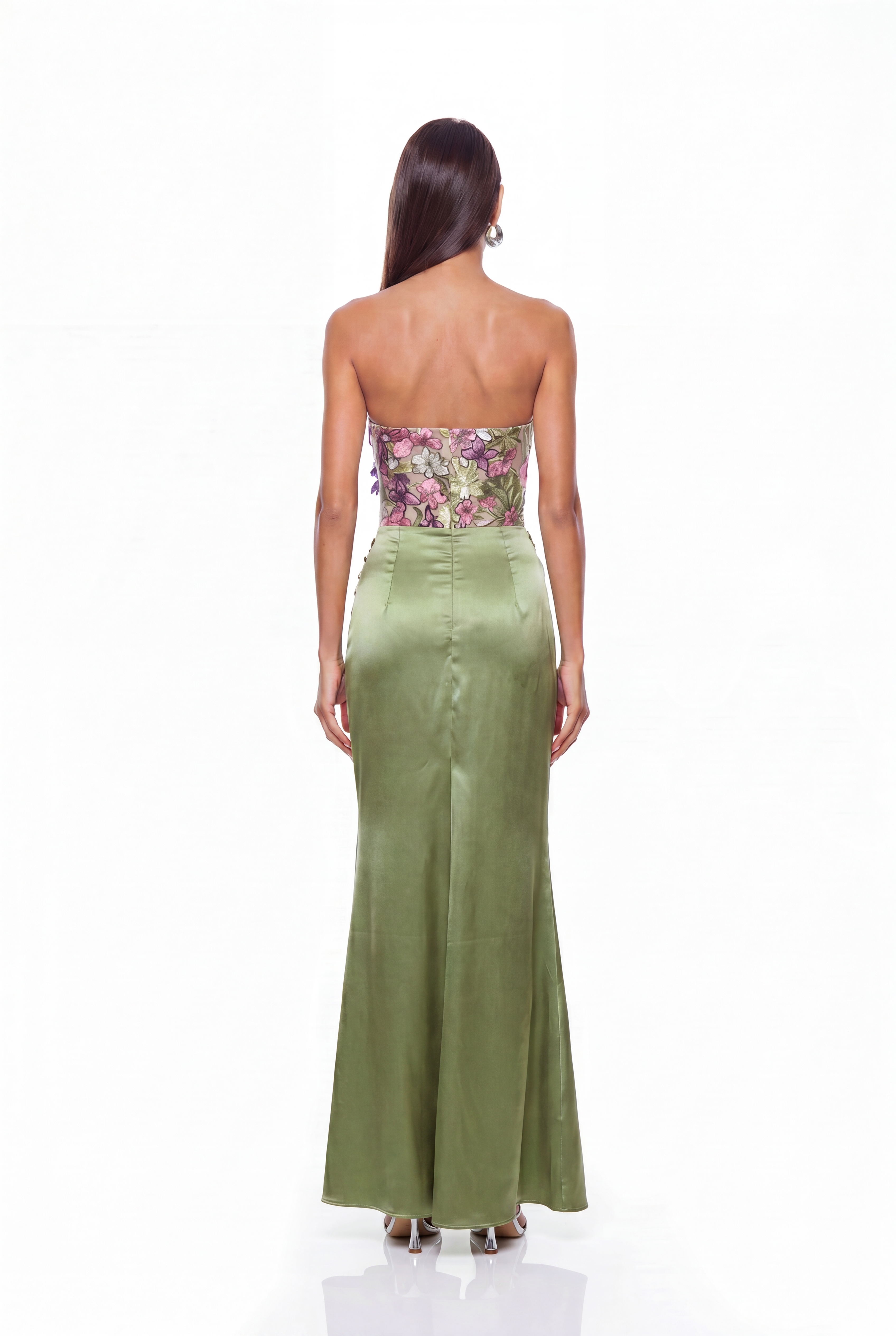 Denica Strapless Floral Satin Maxi Dress