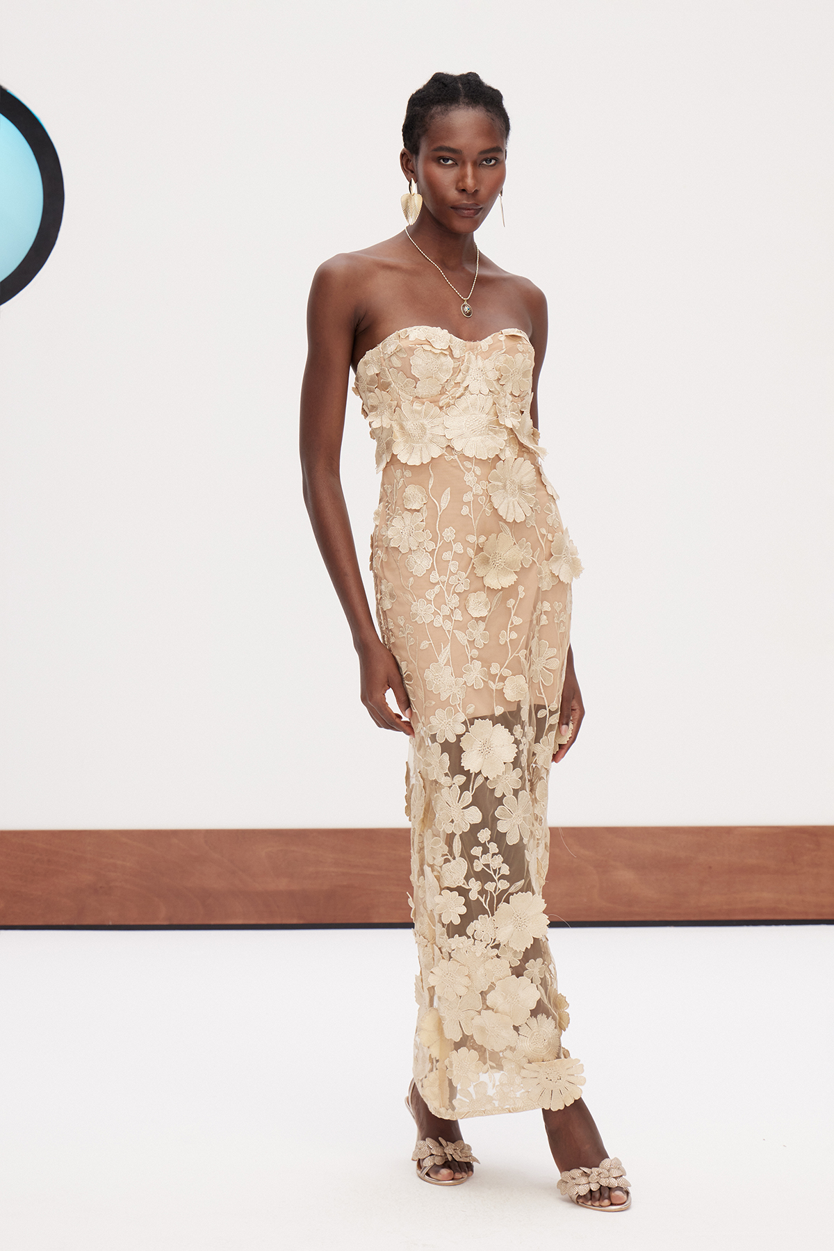 Denica Strapless Flower Maxi Dress