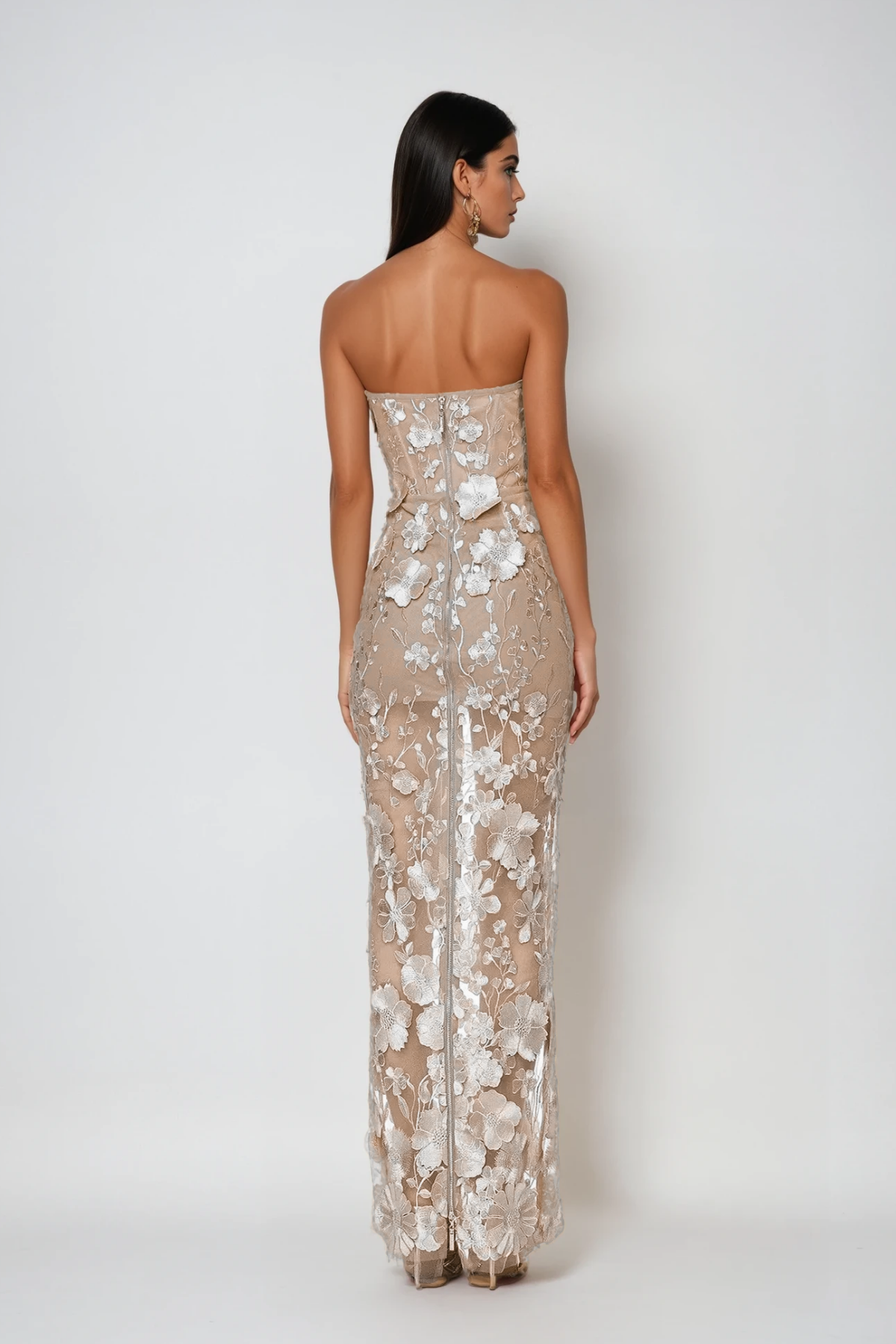 Denica Strapless Flower Maxi Dress In White