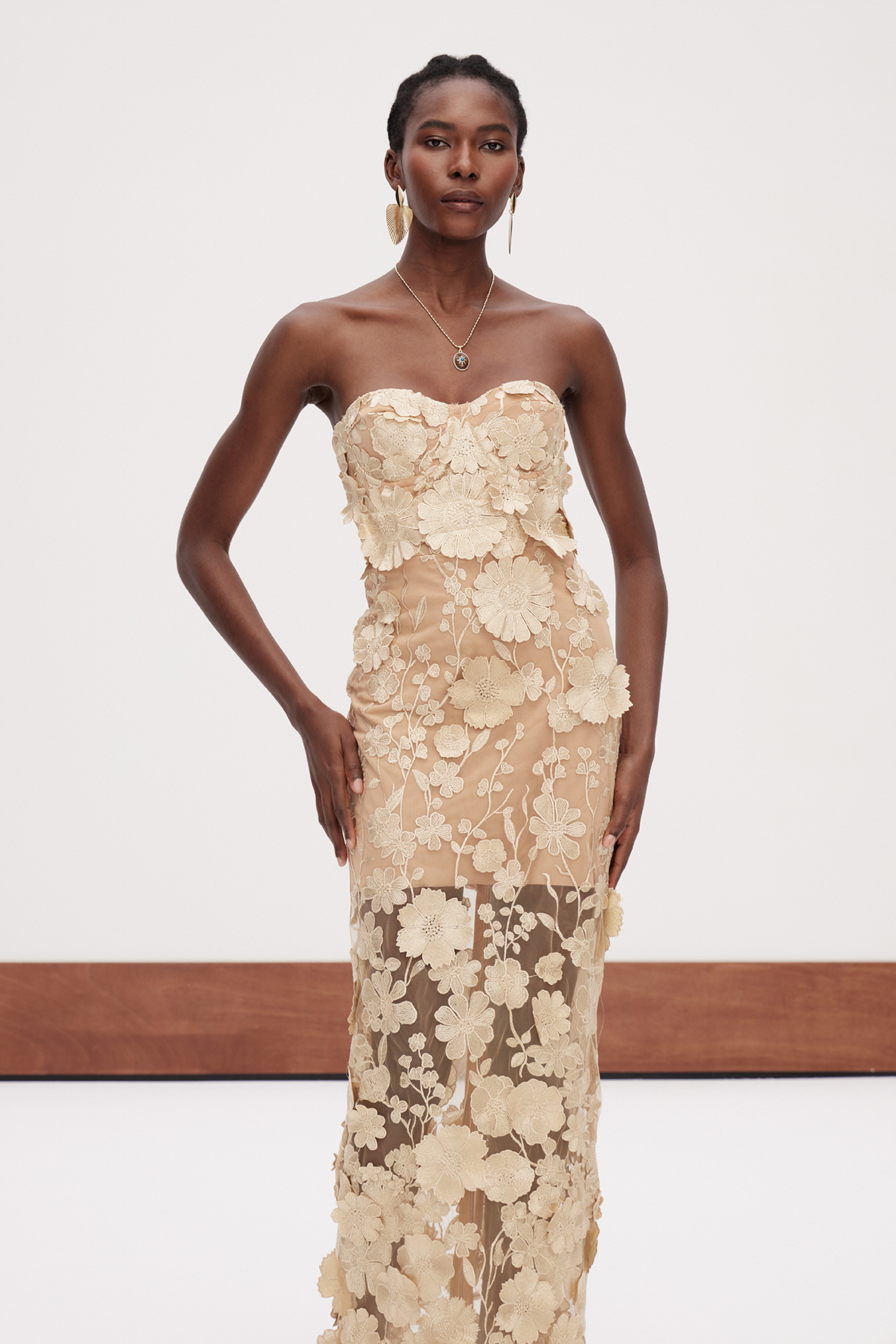 Denica Strapless Flower Maxi Dress