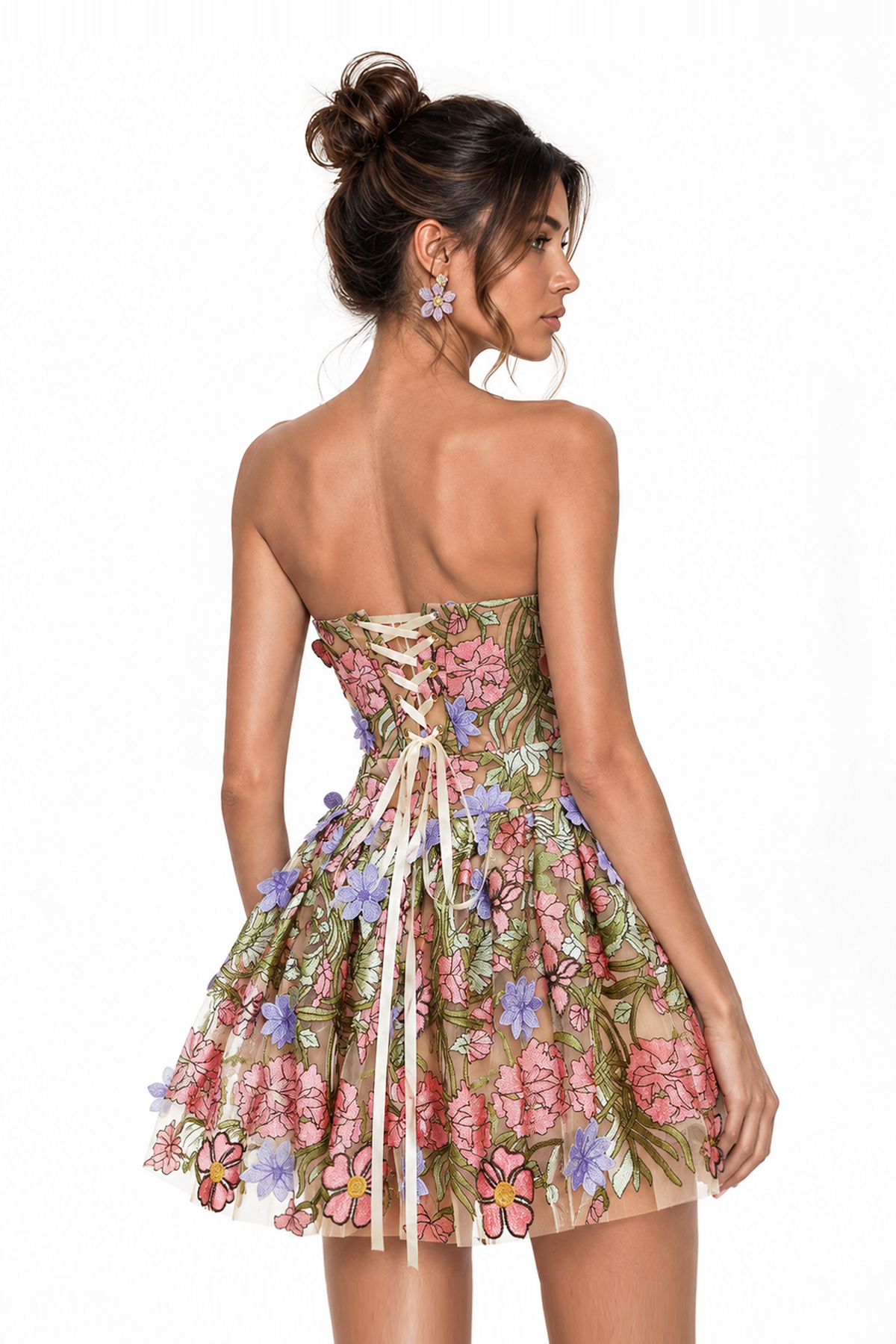 Denica Strapless Flower Mini Dress