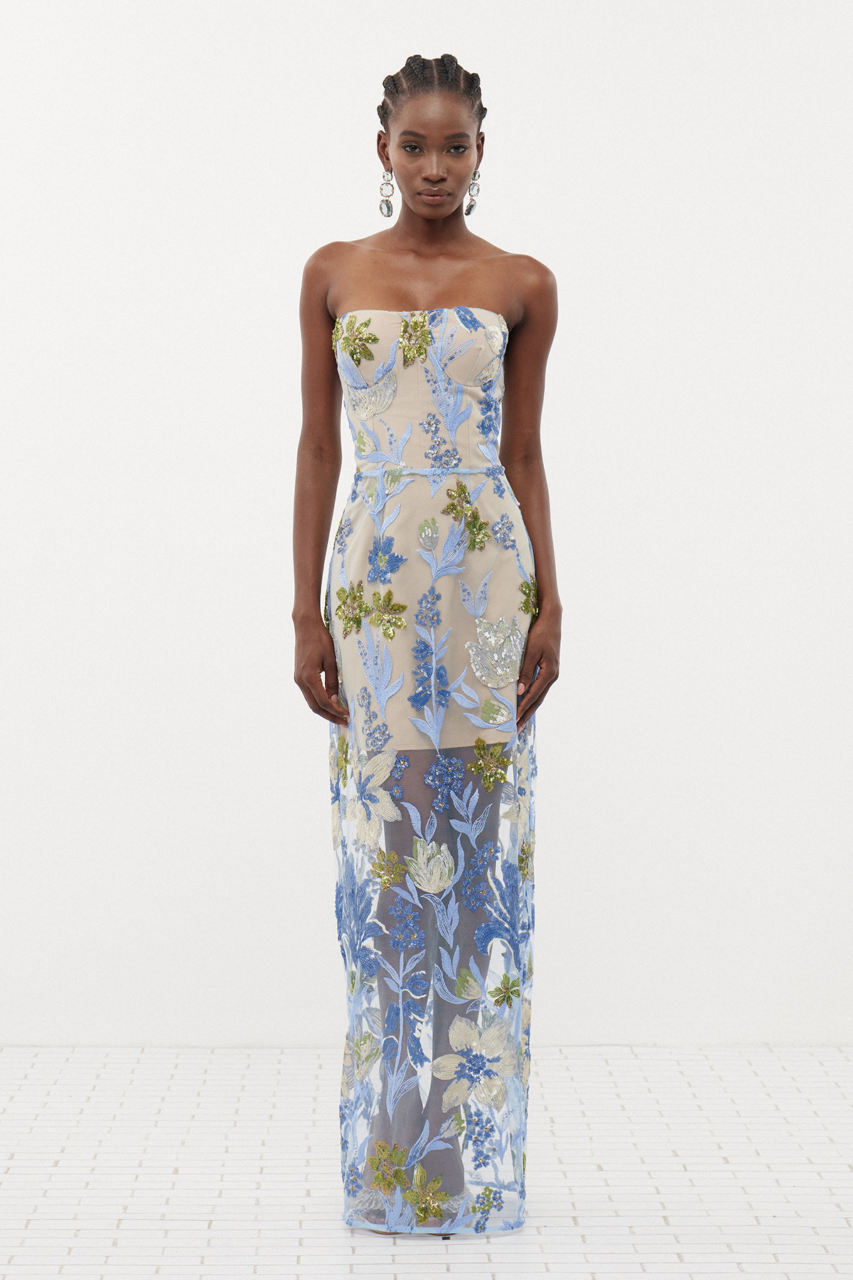 Denica Strapless Sequin Floral Maxi Dress