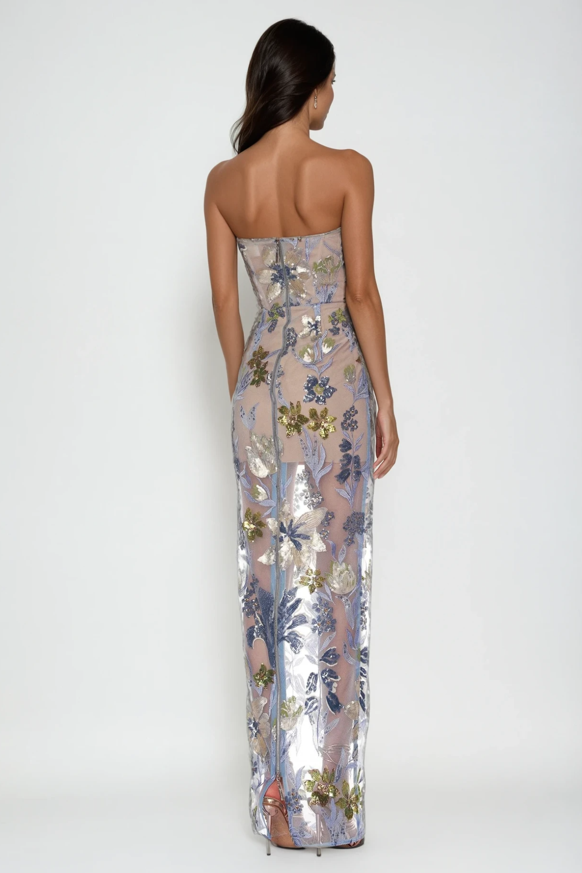 Denica Strapless Sequin Floral Maxi Dress