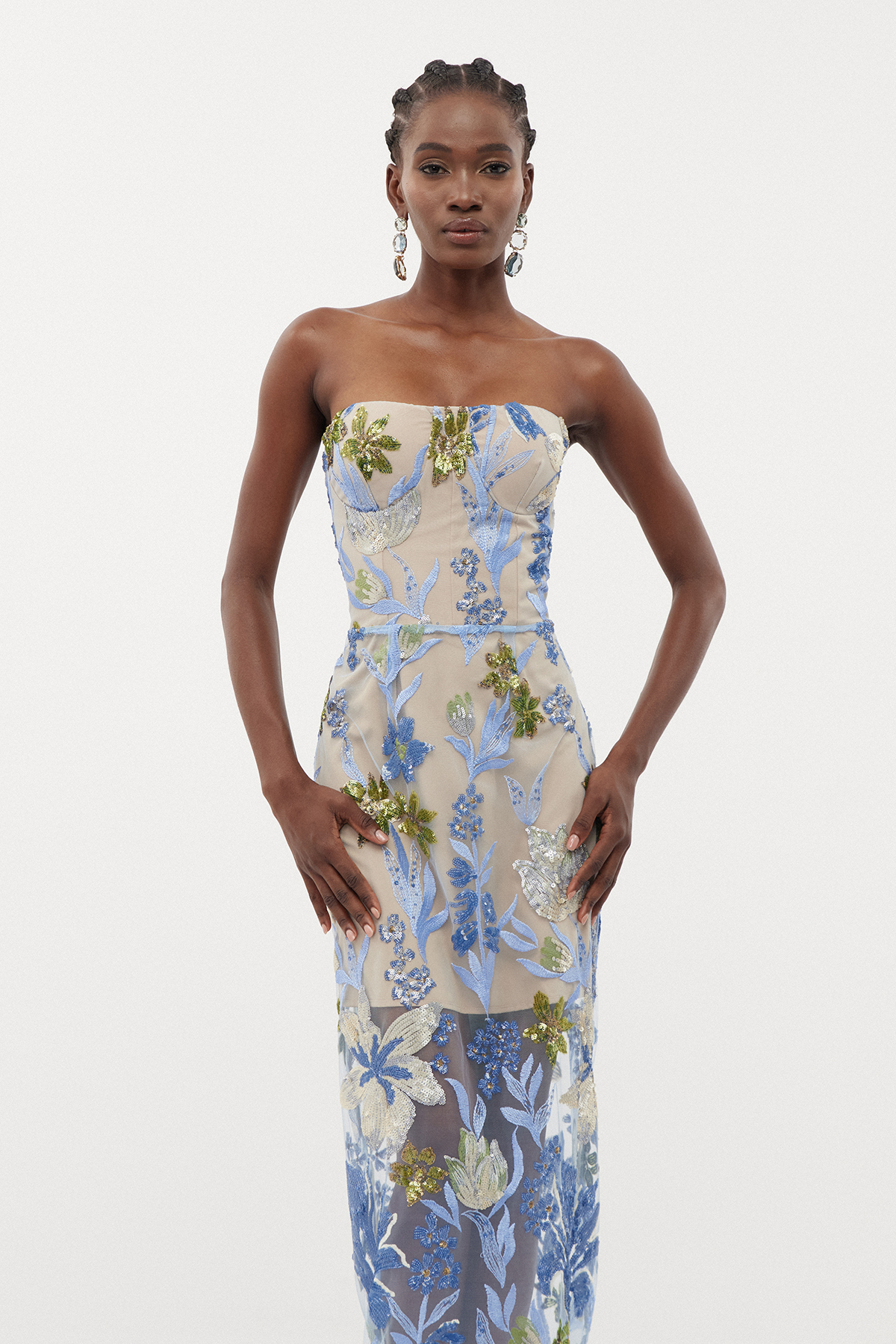 Denica Strapless Sequin Floral Maxi Dress