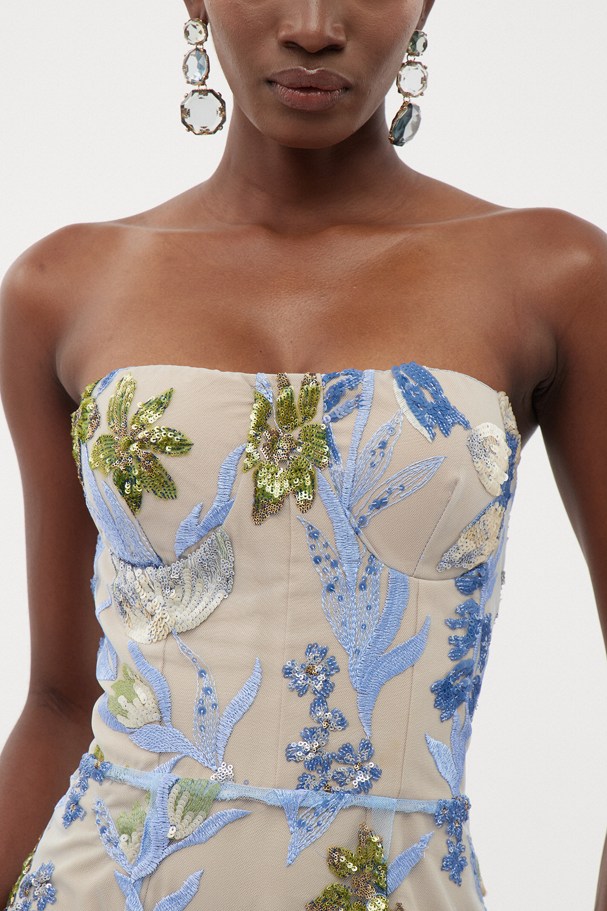 Denica Strapless Sequin Floral Maxi Dress