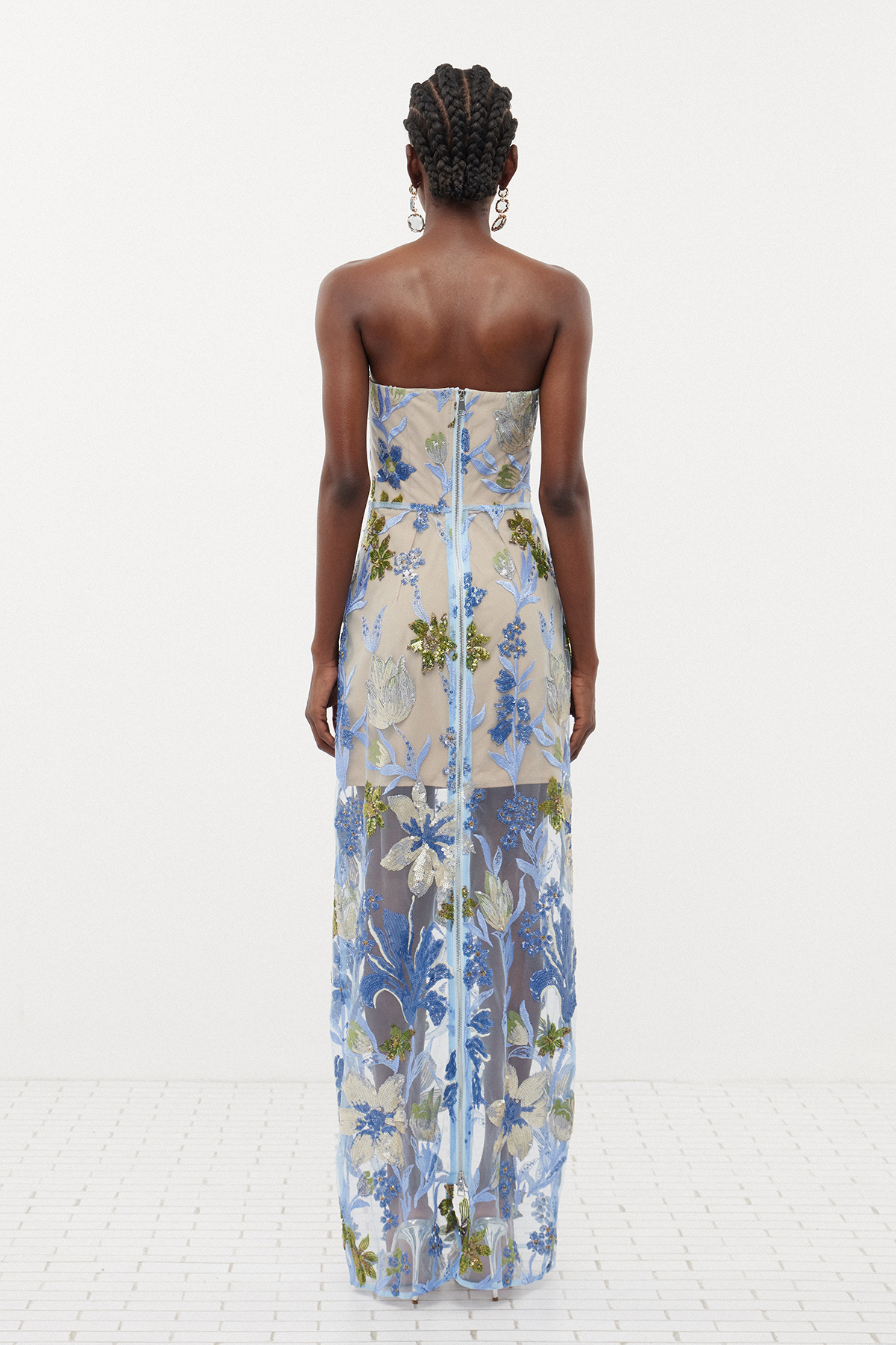 Denica Strapless Sequin Floral Maxi Dress