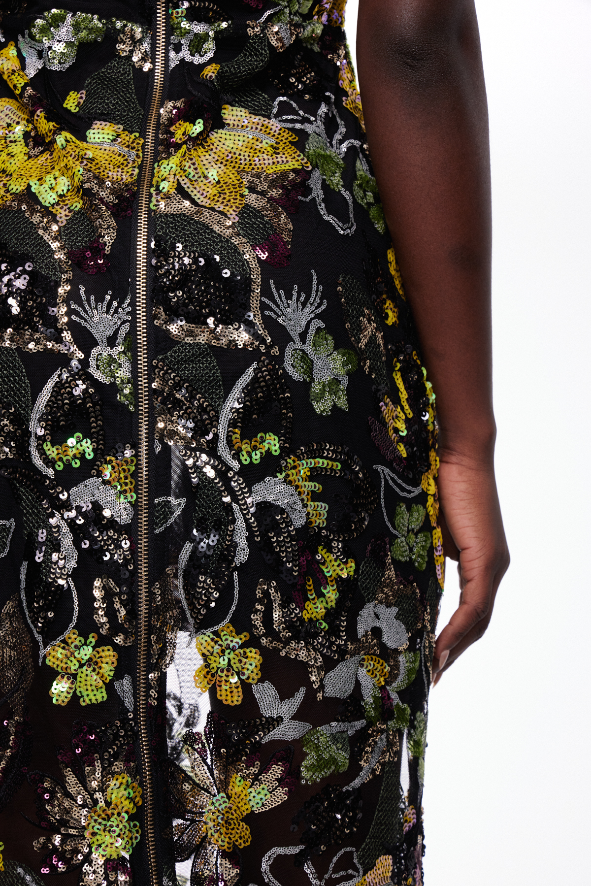 Denica Strapless Sequin Floral Maxi Dress In Black