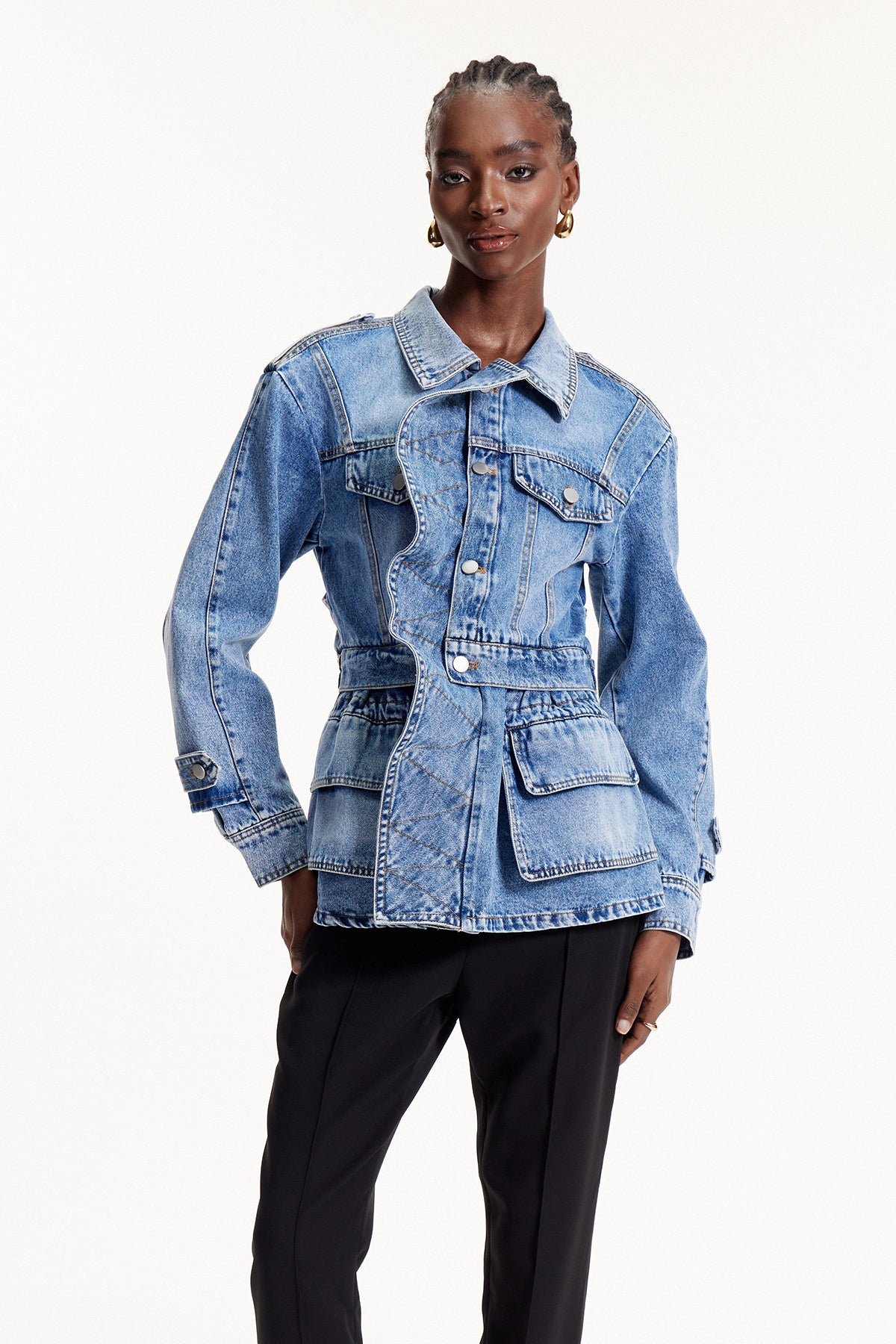Deniz Asymmetric Ruffle Denim Jacket
