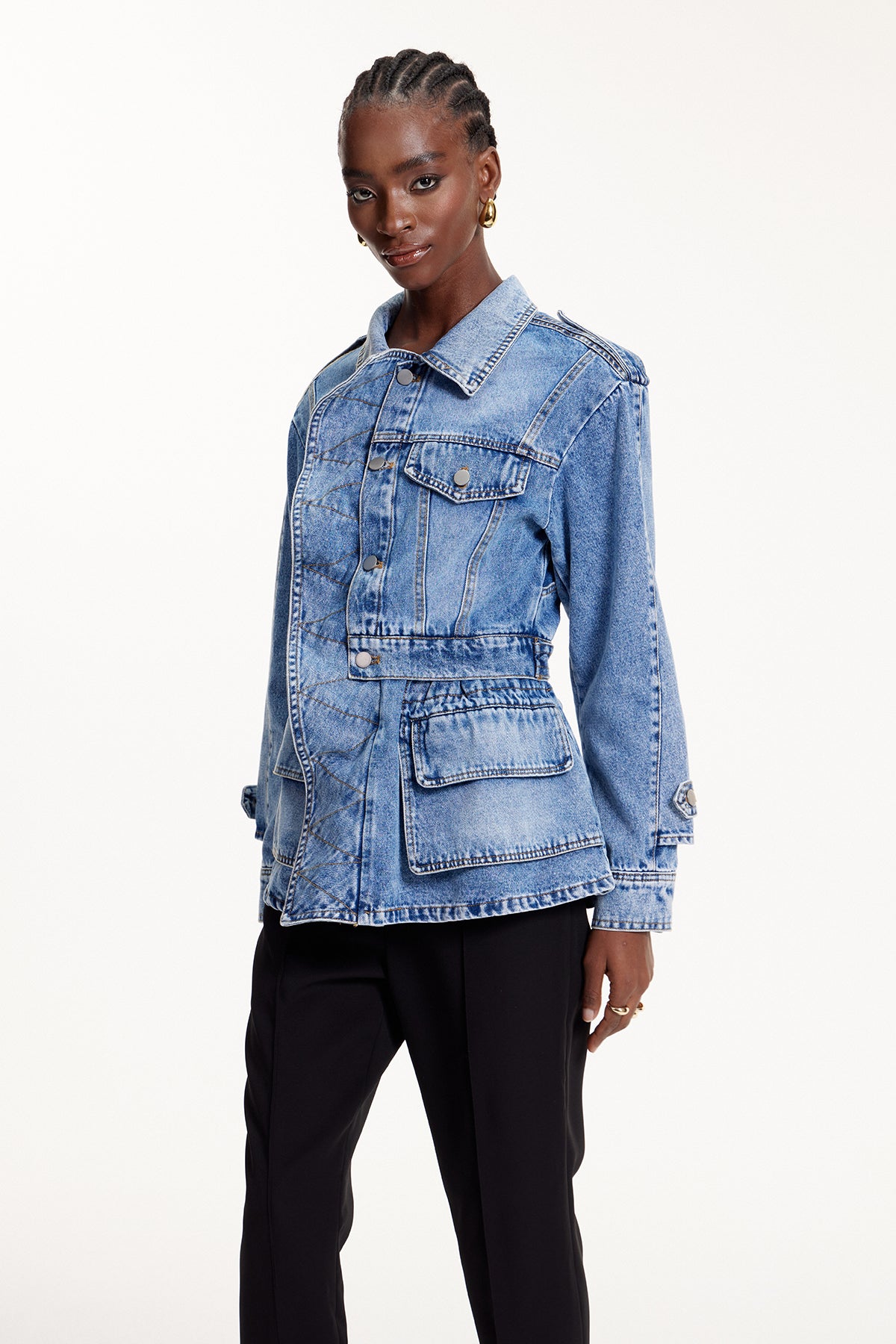 Deniz Asymmetric Ruffle Denim Jacket