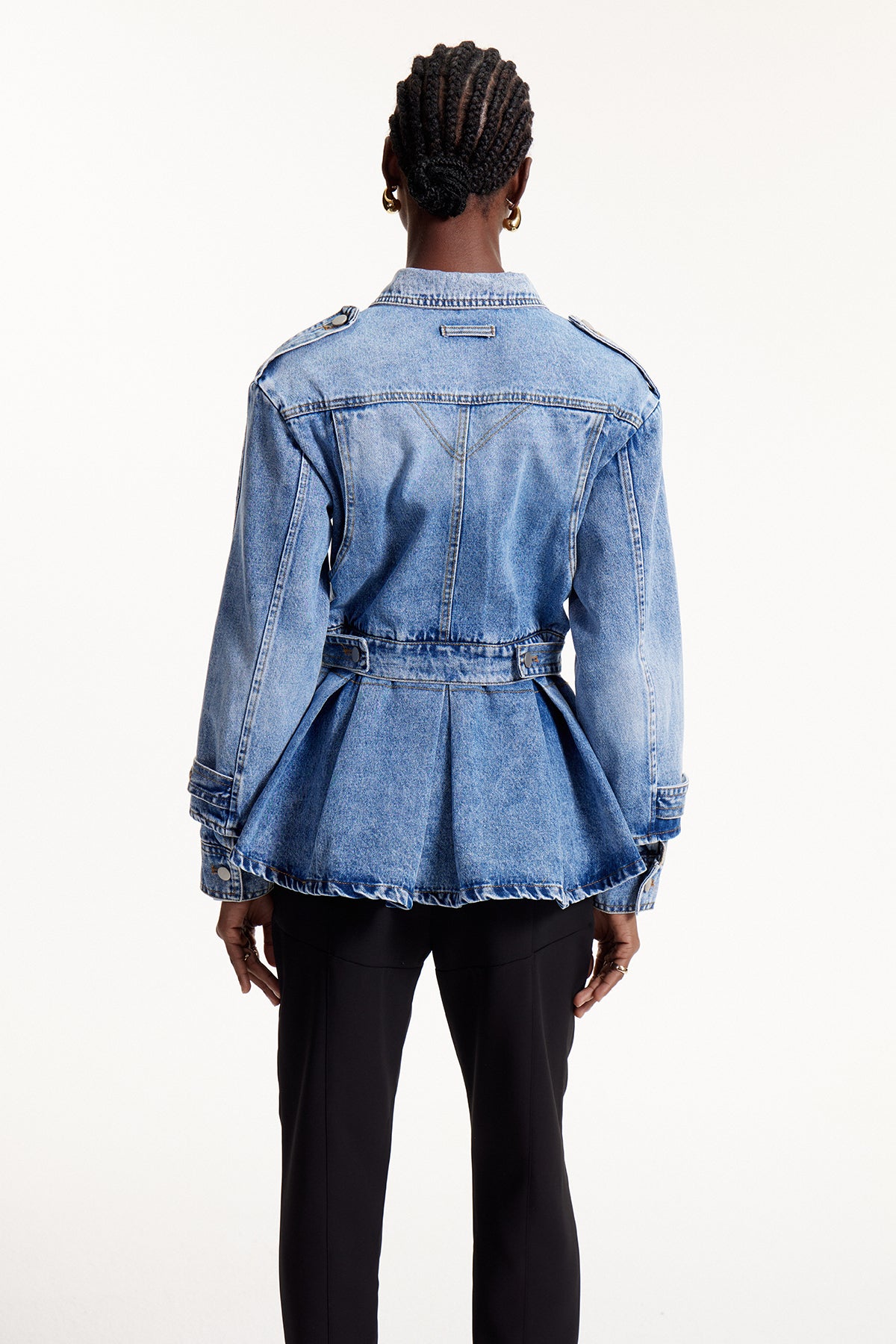 Deniz Asymmetric Ruffle Denim Jacket