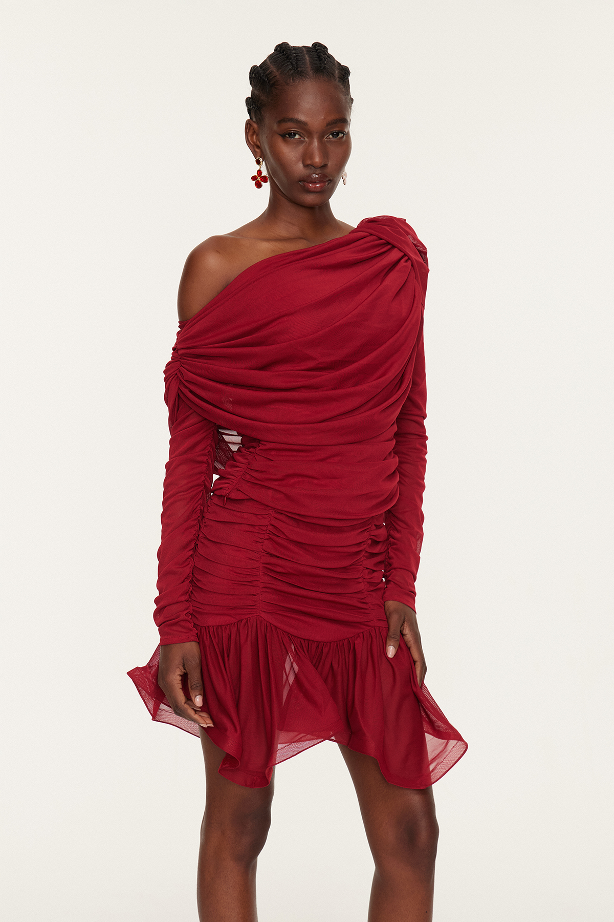 Denys Long Sleeve Ruch Ruffle Skirt Set