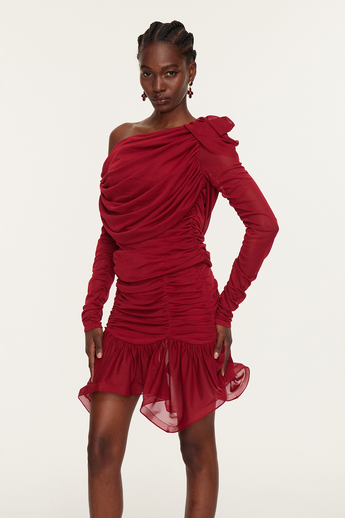 Denys Long Sleeve Ruch Ruffle Skirt Set