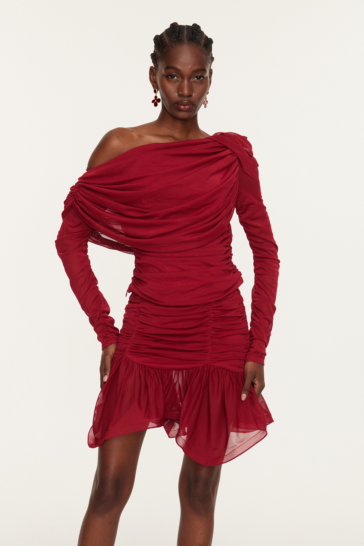 Denys Long Sleeve Ruch Ruffle Skirt Set